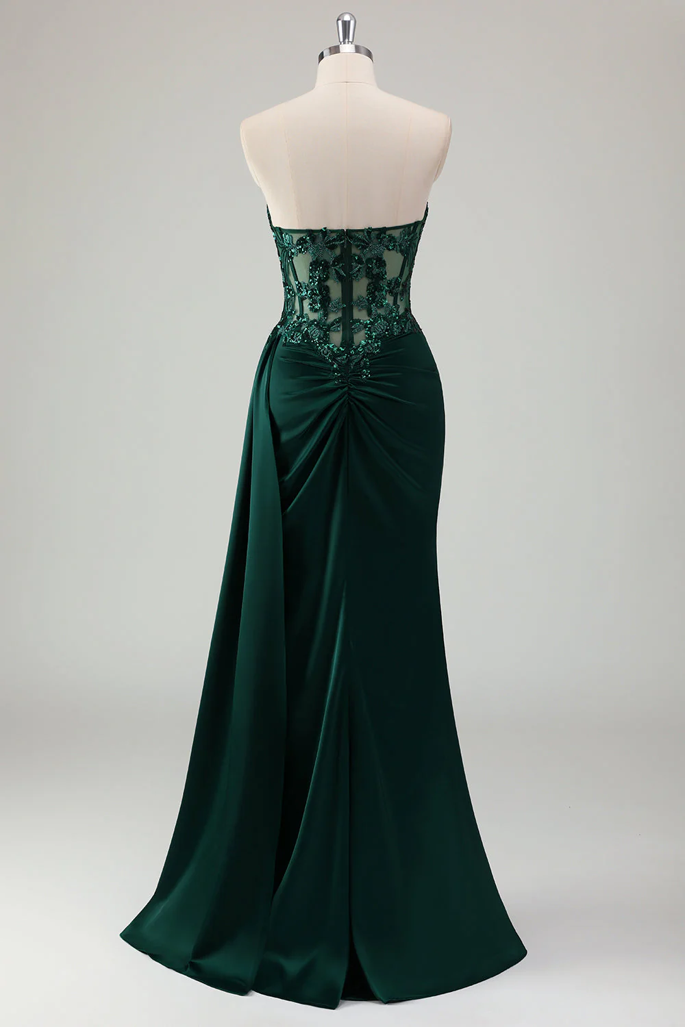 Sparkly Dark Green Mermaid Sweetheart Corset Long Prom Dress with Slit - Image 2