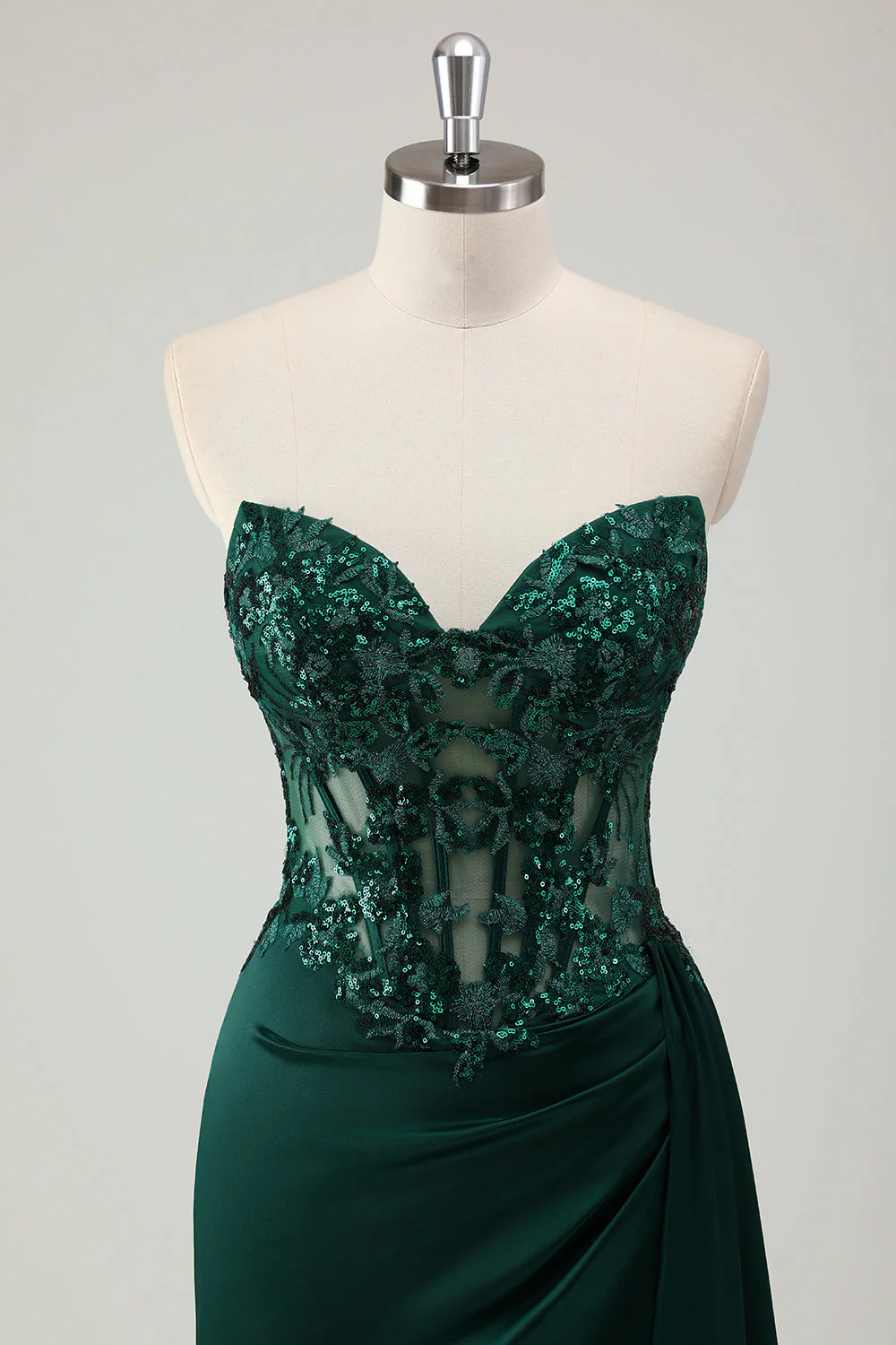 Sparkly Dark Green Mermaid Sweetheart Corset Long Prom Dress with Slit - Image 4