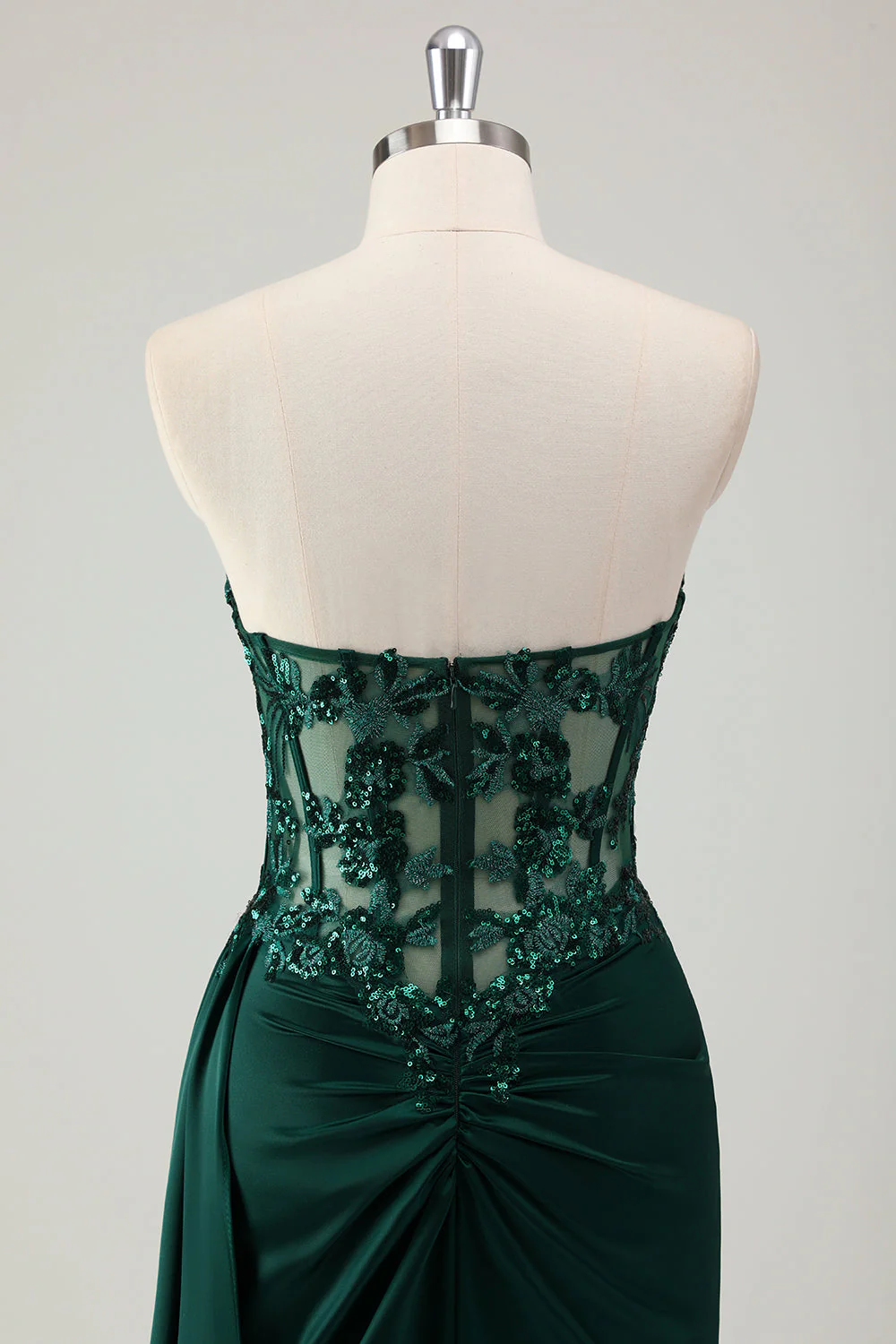 Sparkly Dark Green Mermaid Sweetheart Corset Long Prom Dress with Slit - Image 5