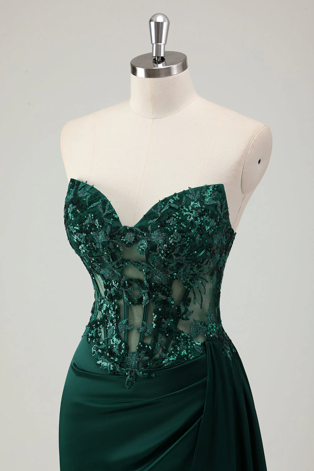 Sparkly Dark Green Mermaid Sweetheart Corset Long Prom Dress with Slit - Image 6