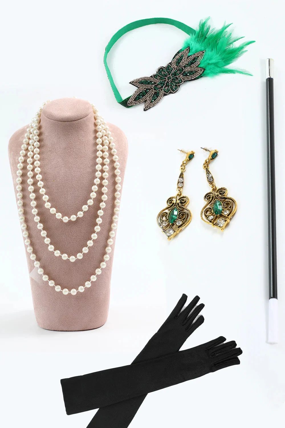 Sparkly Dark Green Sequins Fringes Asymmetrical 1920s Gatsby Dress with Accessories Set - Image 3