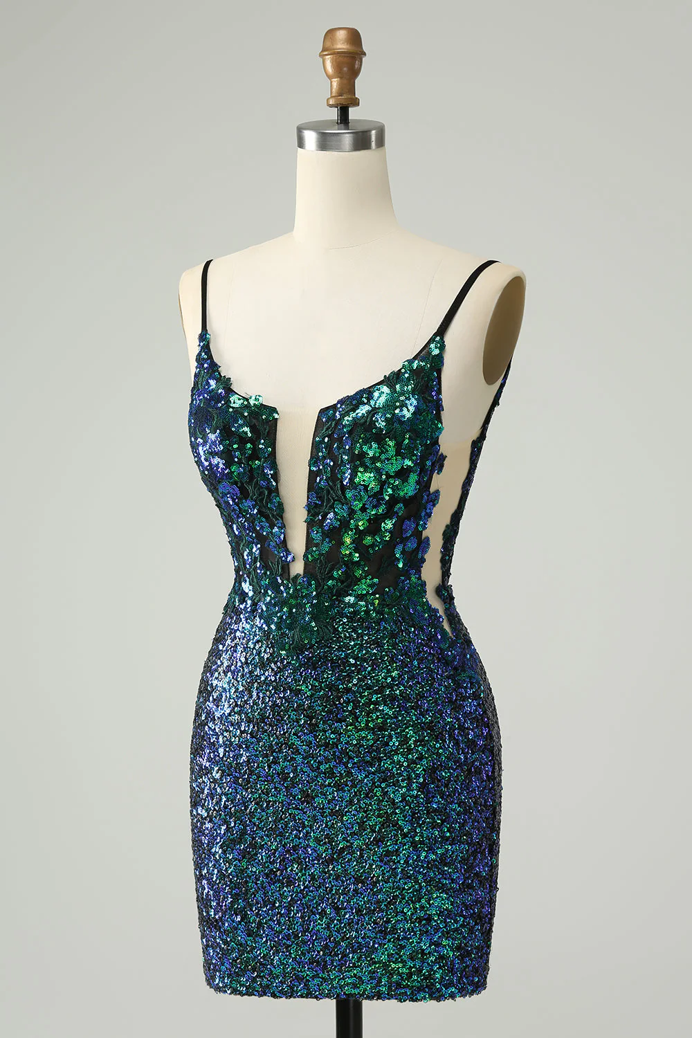 Sparkly Dark Green Spaghetti Straps Tight Short Graduation Dress with Sequins - Image 3