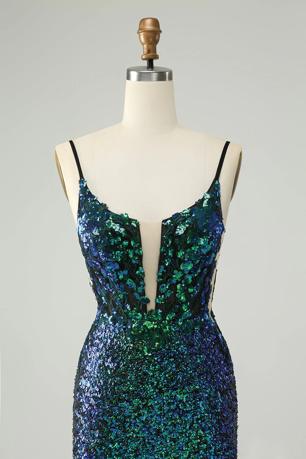 Sparkly Dark Green Spaghetti Straps Tight Short Graduation Dress with Sequins - Image 4