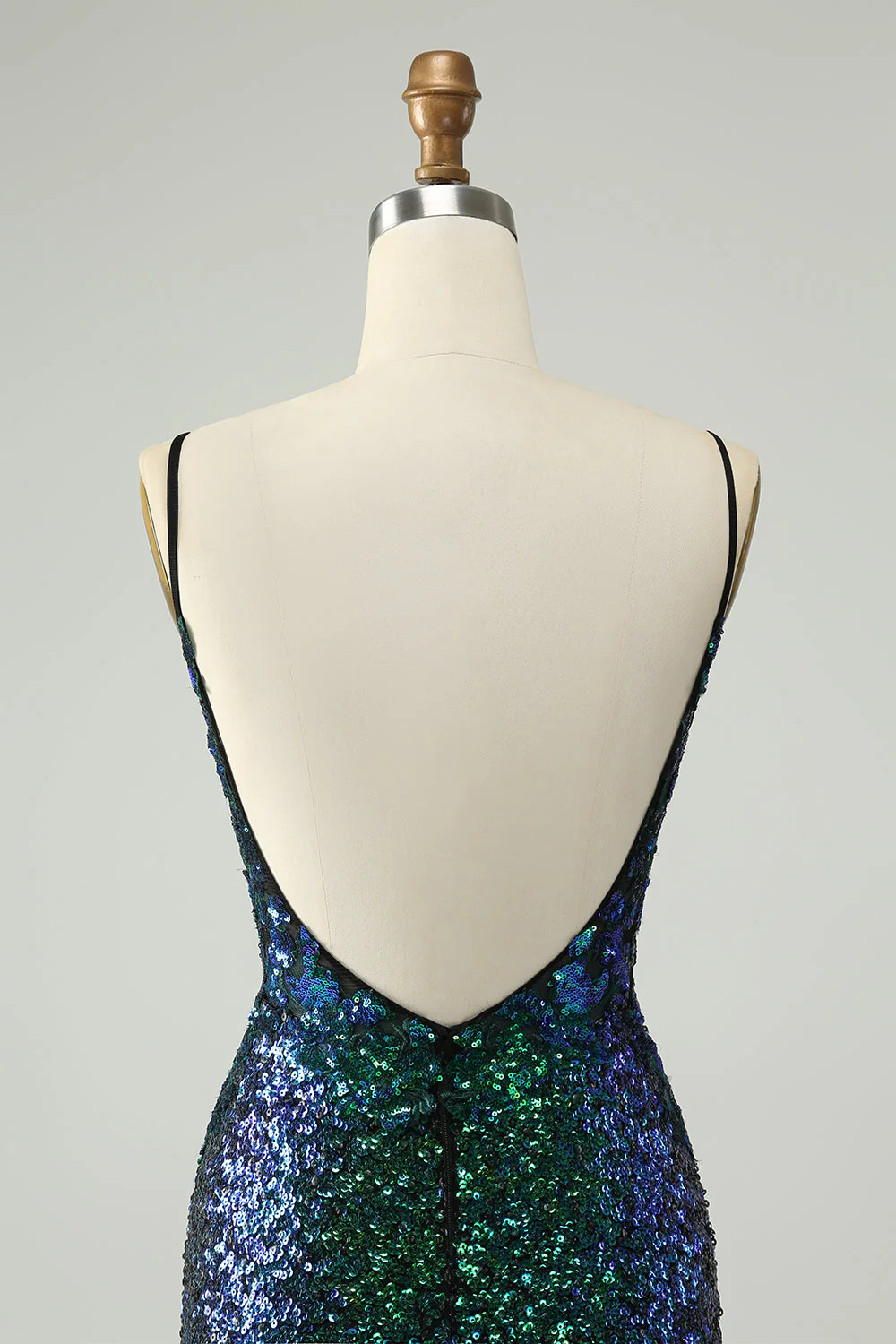 Sparkly Dark Green Spaghetti Straps Tight Short Graduation Dress with Sequins - Image 5
