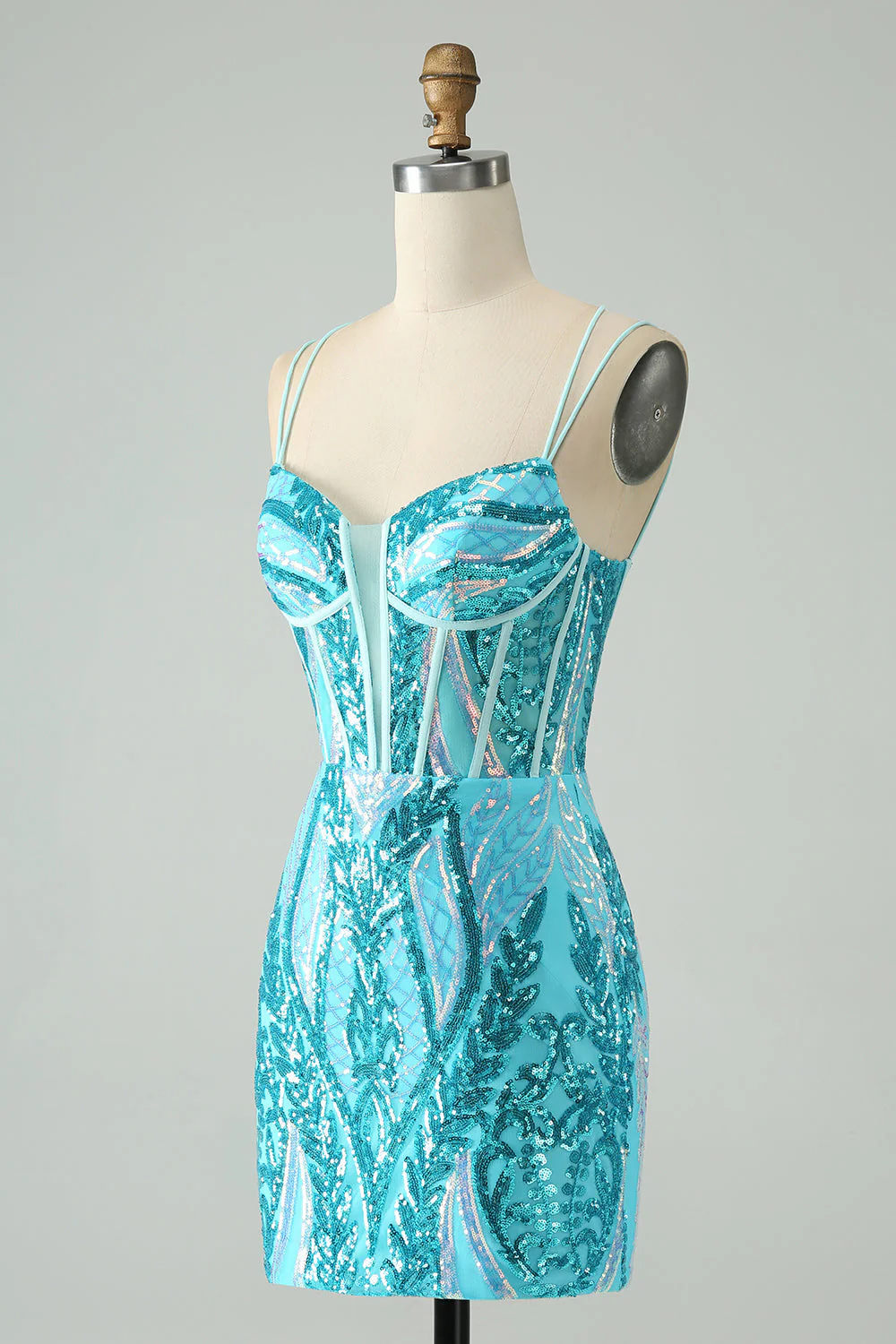 Sparkly Dark Purple Spaghetti Straps Corset Short Graduation Dress with Sequins - Image 11