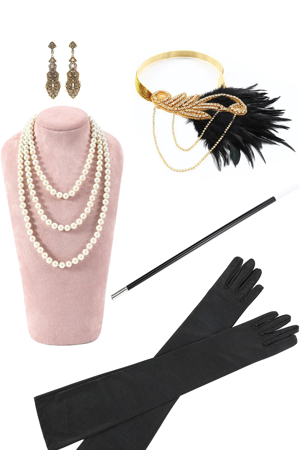Sparkly Fringes Black Golden Flapper Dress with Accessories Set - Image 3