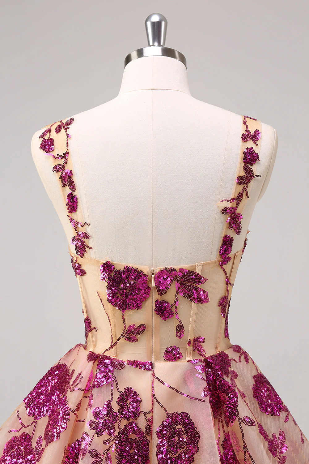 Sparkly Fuchsia A Line Corset Long Graduation Dress with Sequins - Image 5
