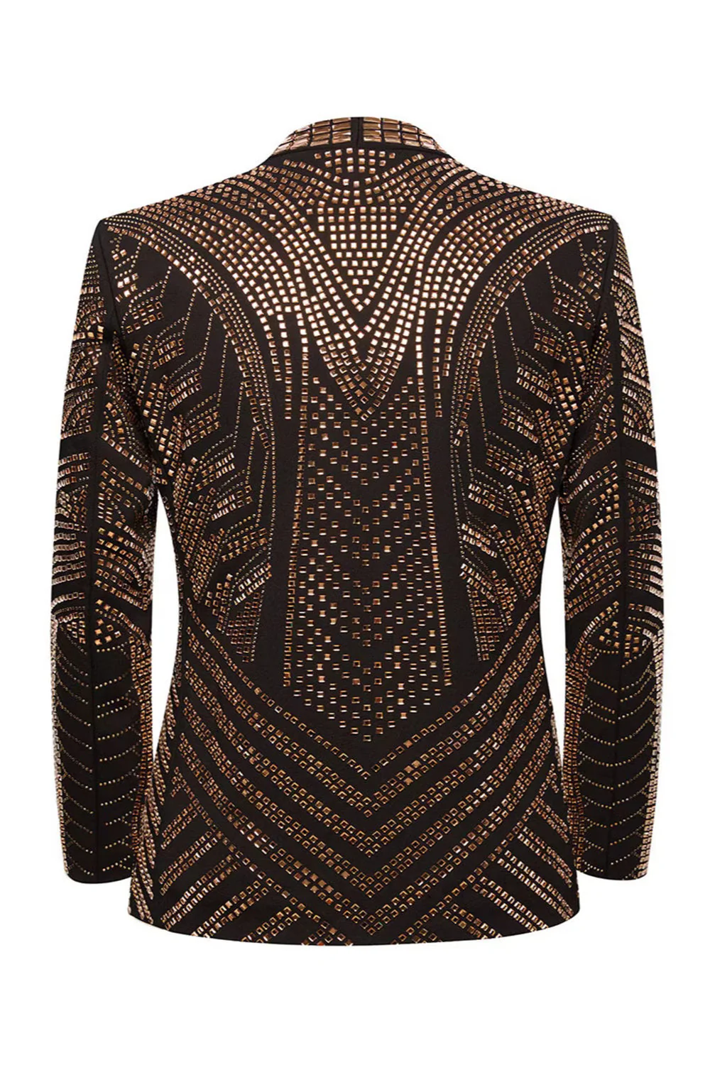 Sparkly Gold 2 Piece Open Front Beaded Men's Prom Suits - Image 2