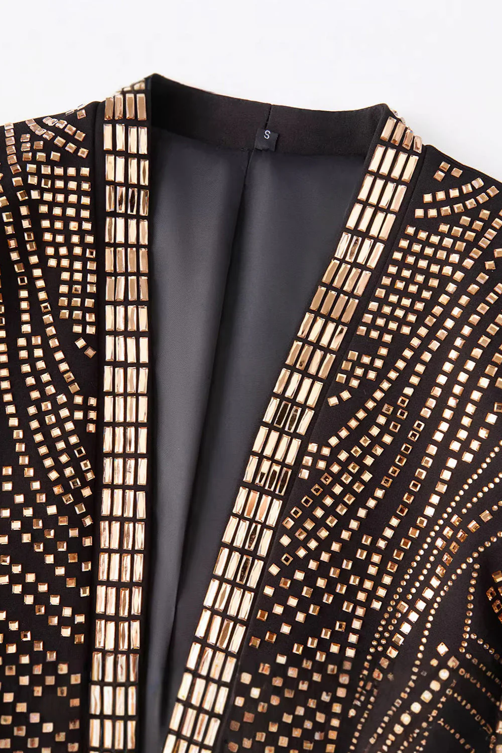 Sparkly Gold 2 Piece Open Front Beaded Men's Prom Suits - Image 3