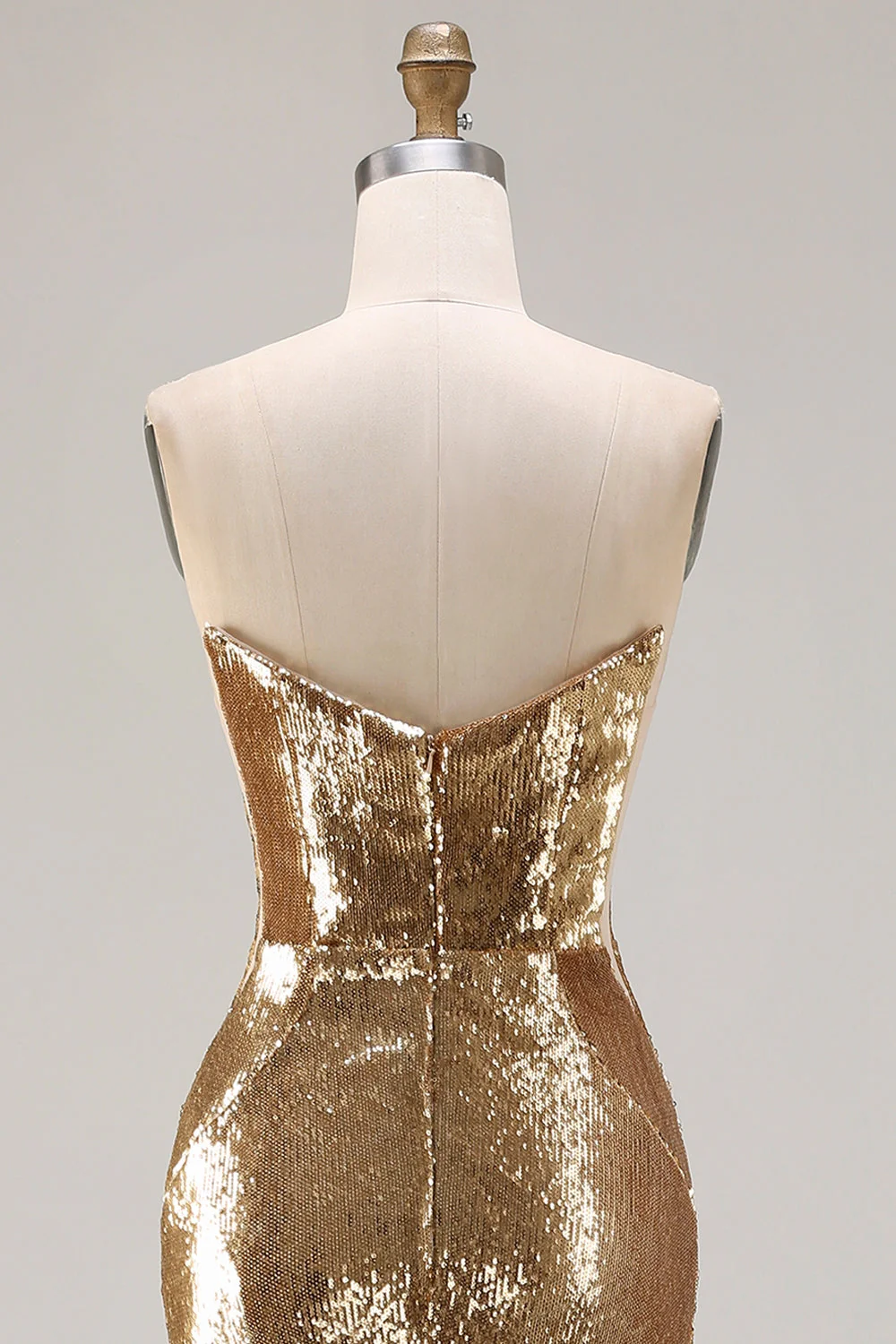 Sparkly Golden Strapless Mermaid Sequin Long Prom Dress with Slit - Image 5