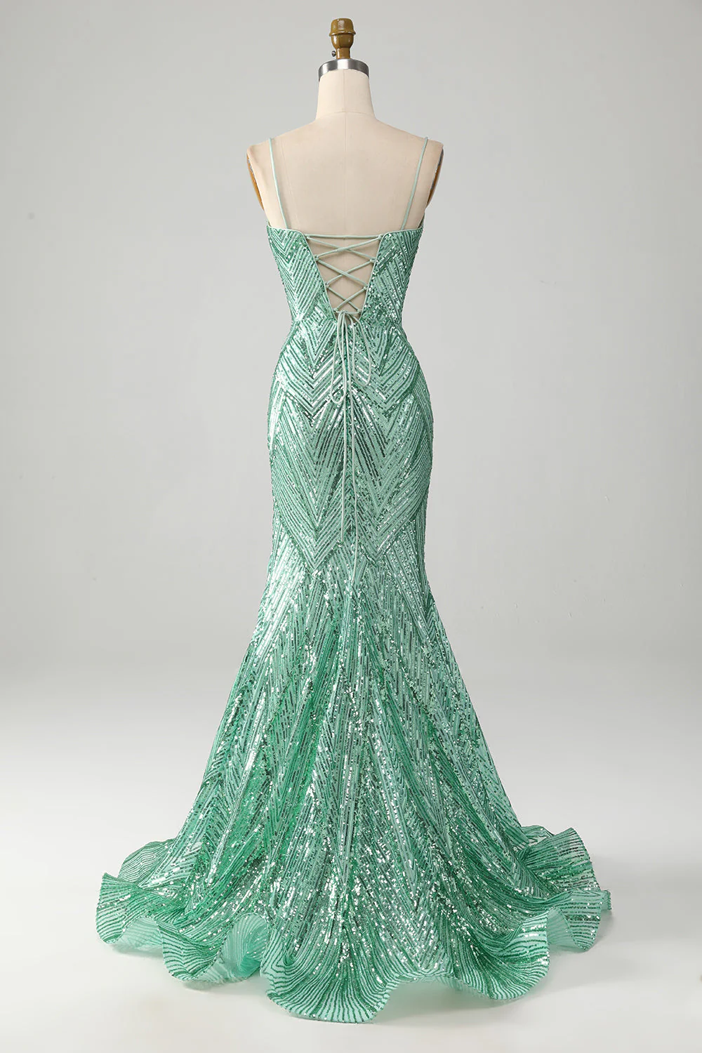 Sparkly Green Sequins Lace-Up Back Long Mermaid Prom Dress with Slit - Image 2