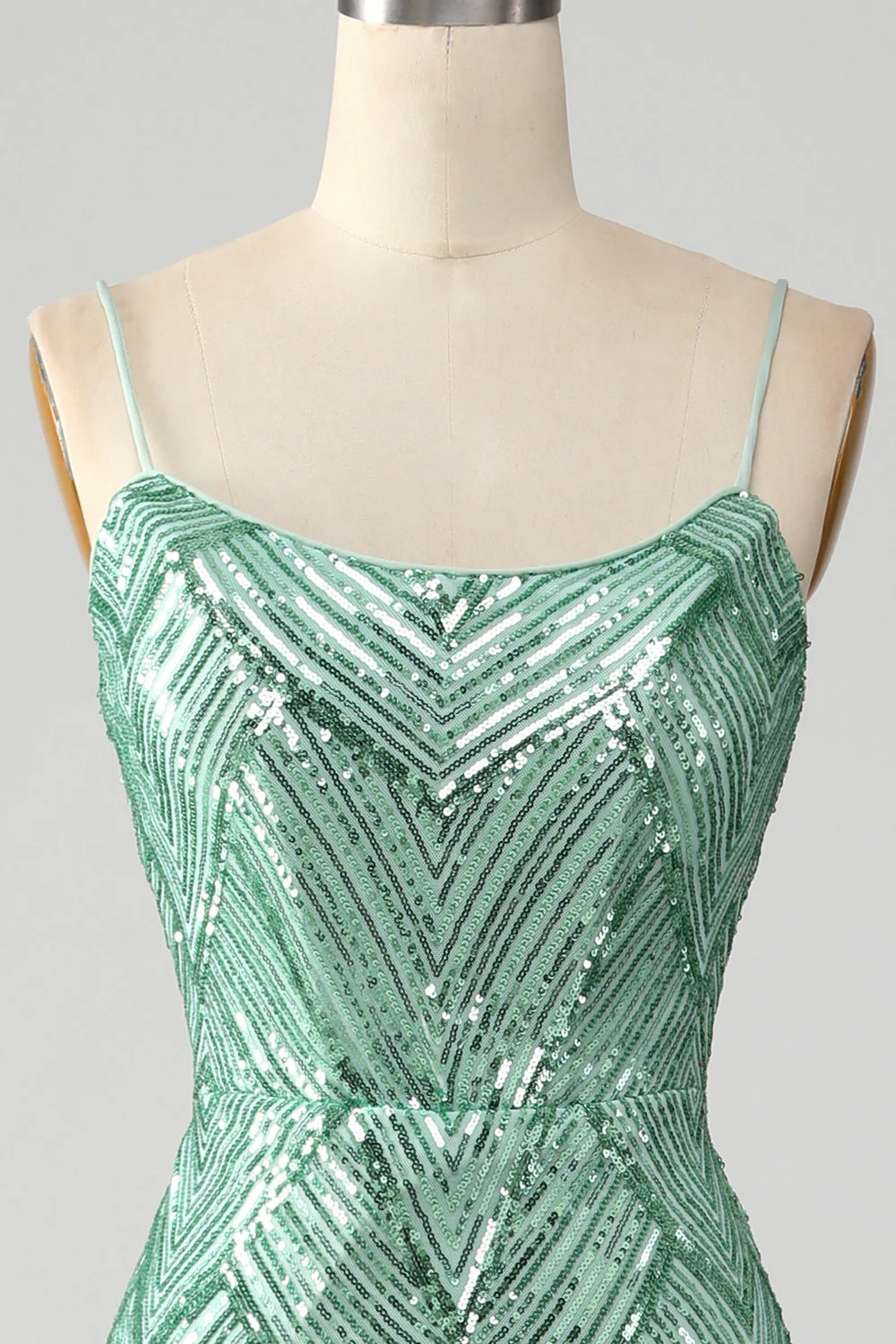 Sparkly Green Sequins Lace-Up Back Long Mermaid Prom Dress with Slit - Image 4