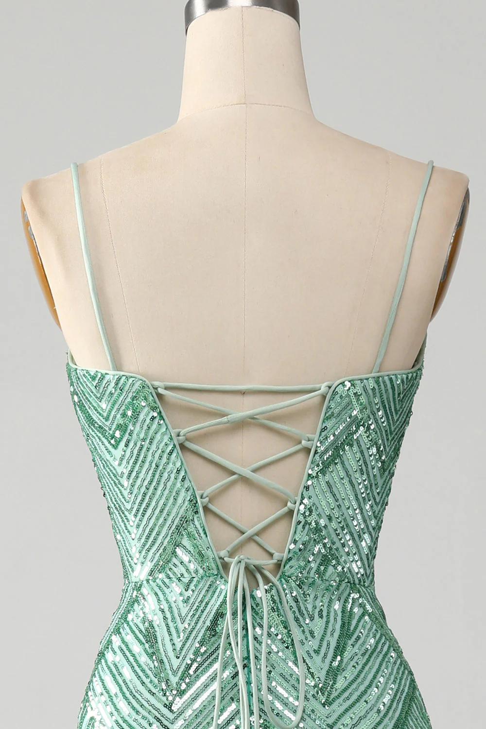 Sparkly Green Sequins Lace-Up Back Long Mermaid Prom Dress with Slit - Image 5