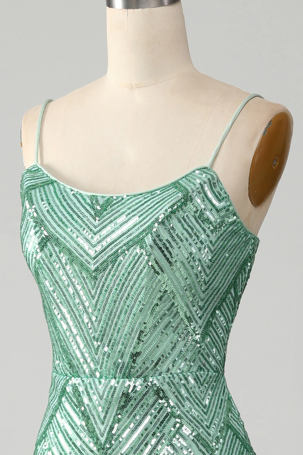 Sparkly Green Sequins Lace-Up Back Long Mermaid Prom Dress with Slit - Image 6