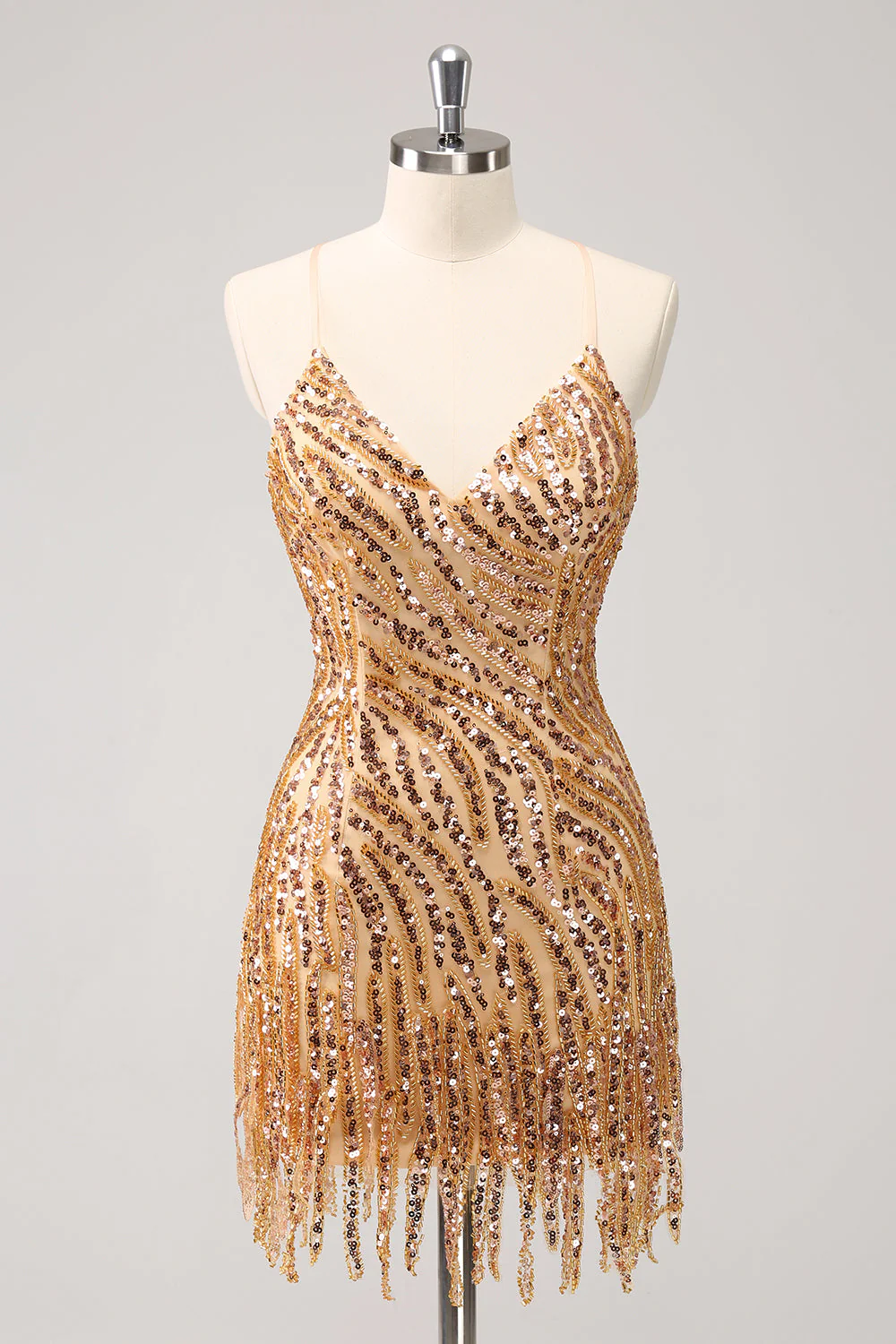 Sparkly Hot Pink Tight Sequins V Neck Graduation Dress with Fringes - Image 7