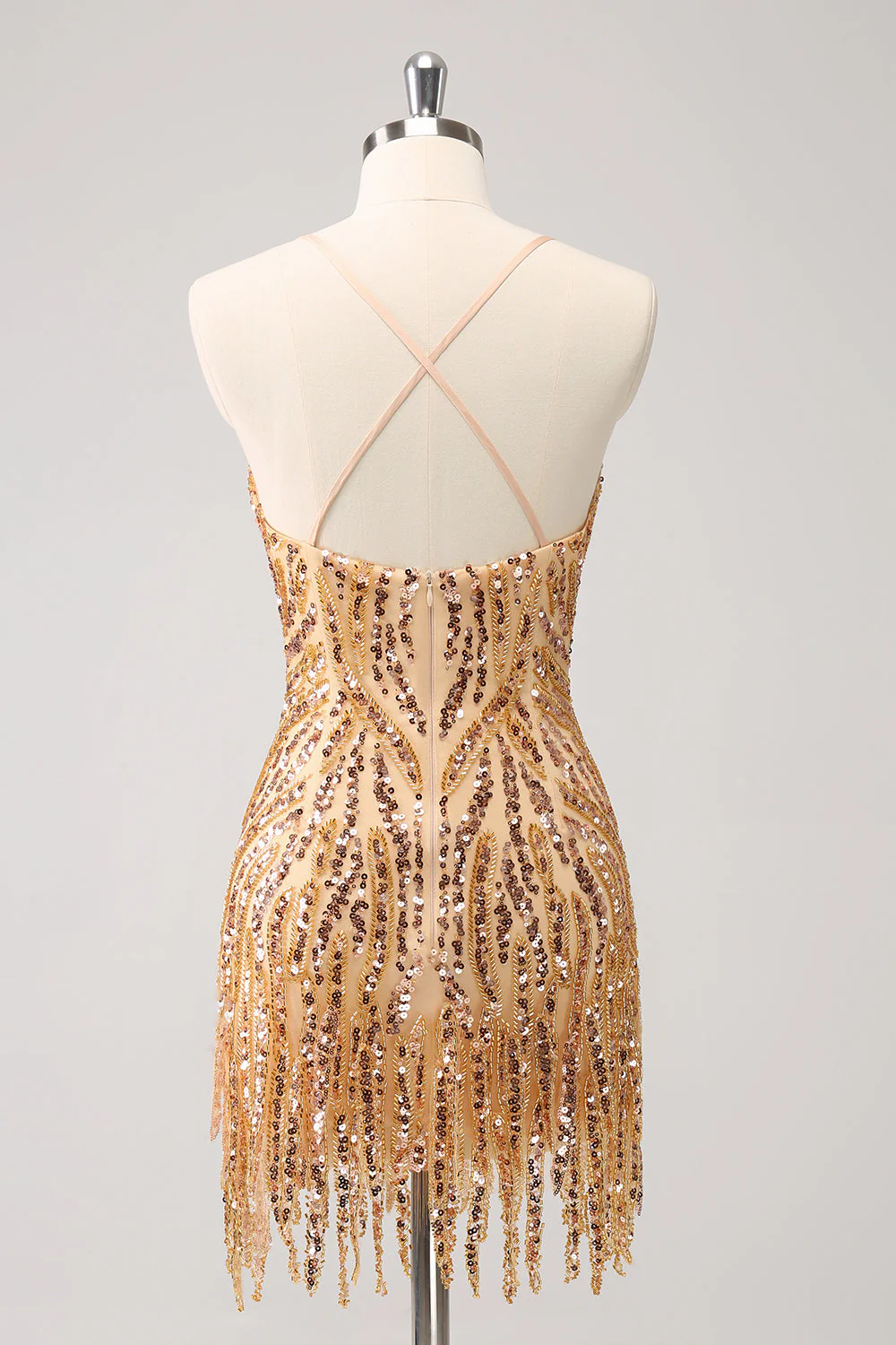 Sparkly Hot Pink Tight Sequins V Neck Graduation Dress with Fringes - Image 8