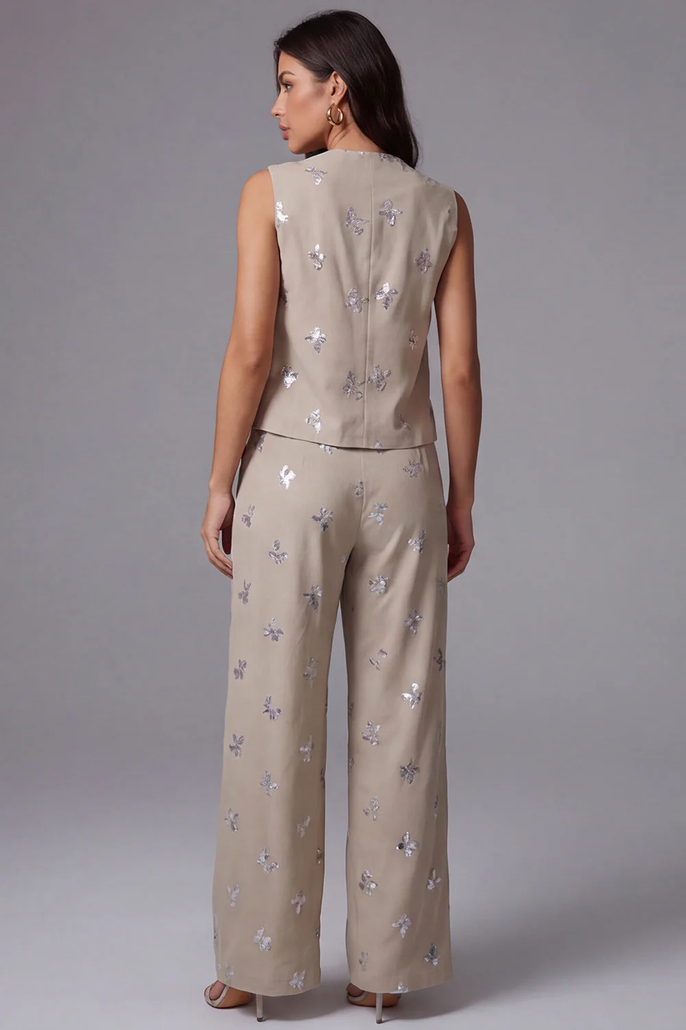 Sparkly Khaki Single Breasted 2 Piece Work Suits - Image 2