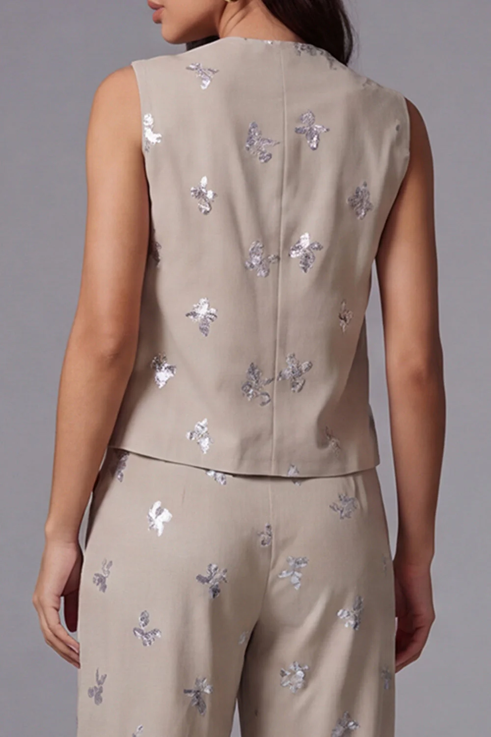 Sparkly Khaki Single Breasted 2 Piece Work Suits - Image 4