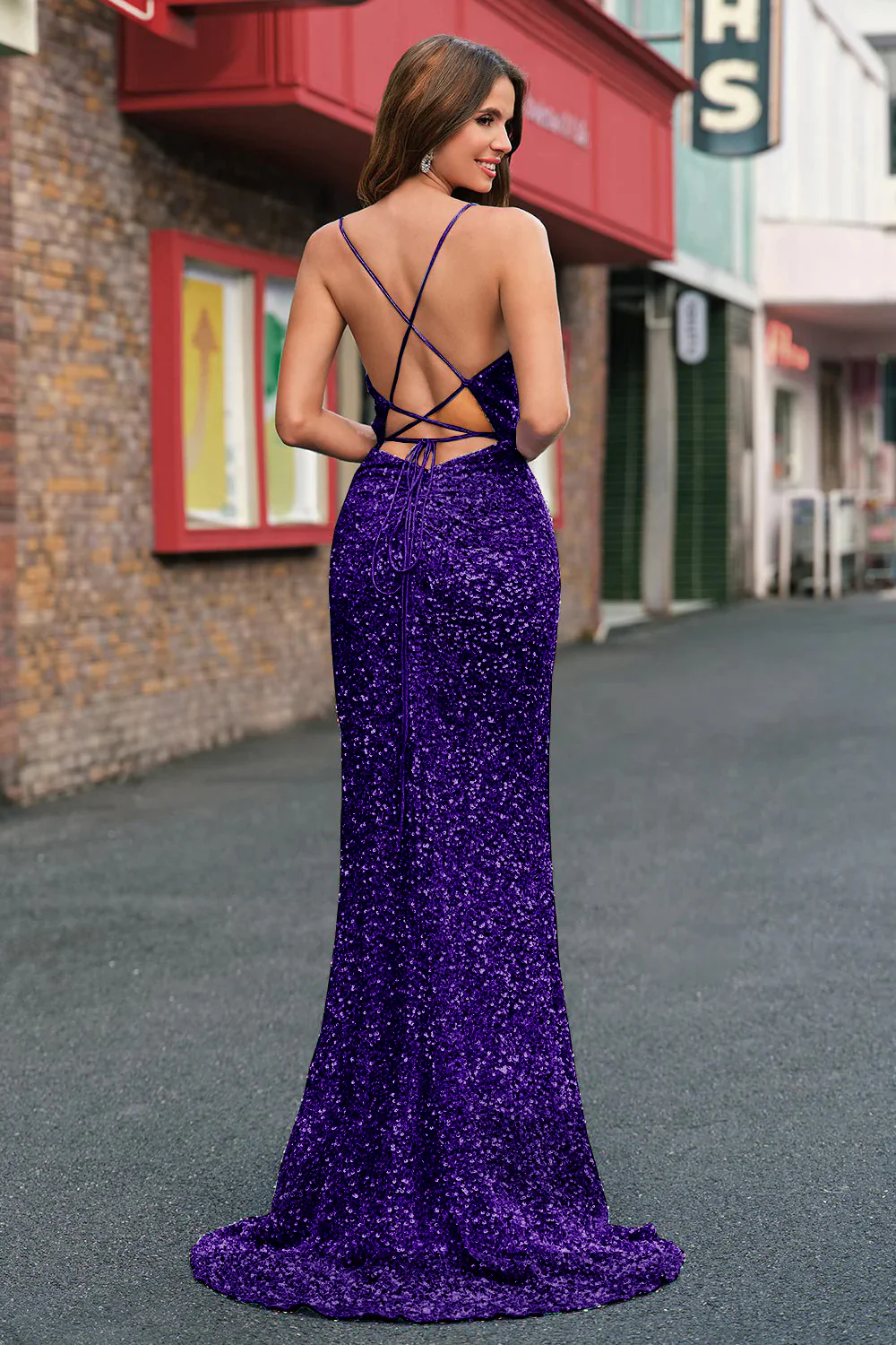 Sparkly Light Blue Mermaid Sequins Prom Dress with Slit - Image 16