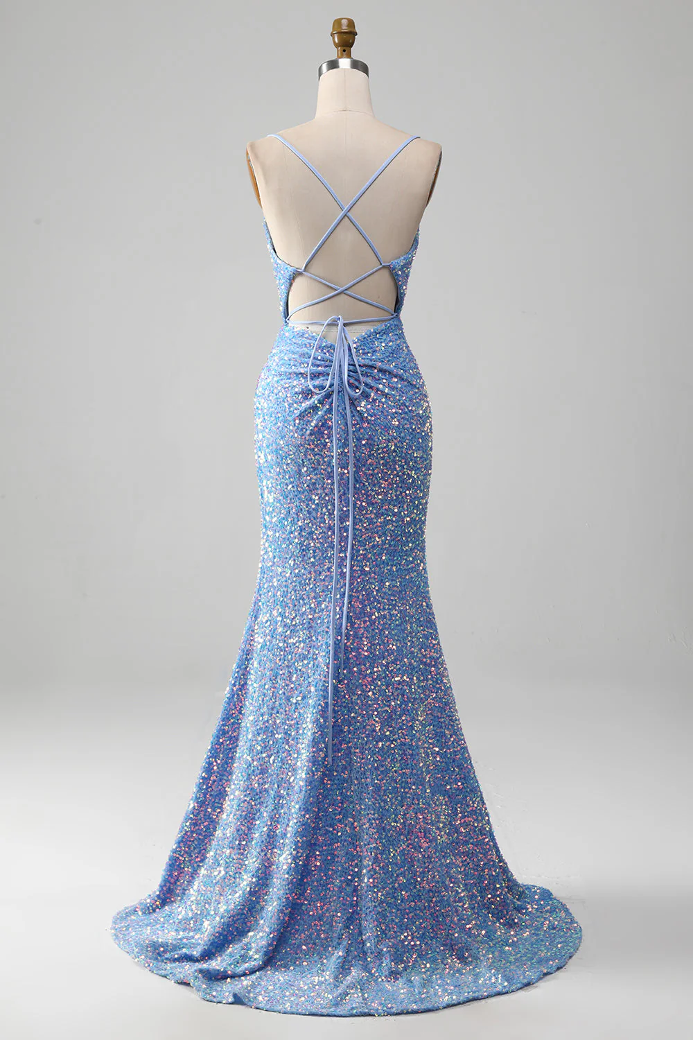 Sparkly Light Blue Mermaid Sequins Prom Dress with Slit - Image 4