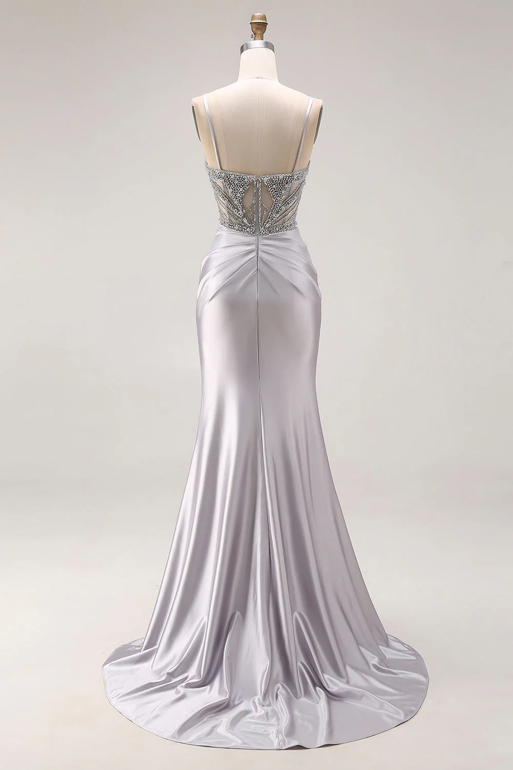 Sparkly Light Grey Mermaid Beaded Long Prom Dress with Slit - Image 2