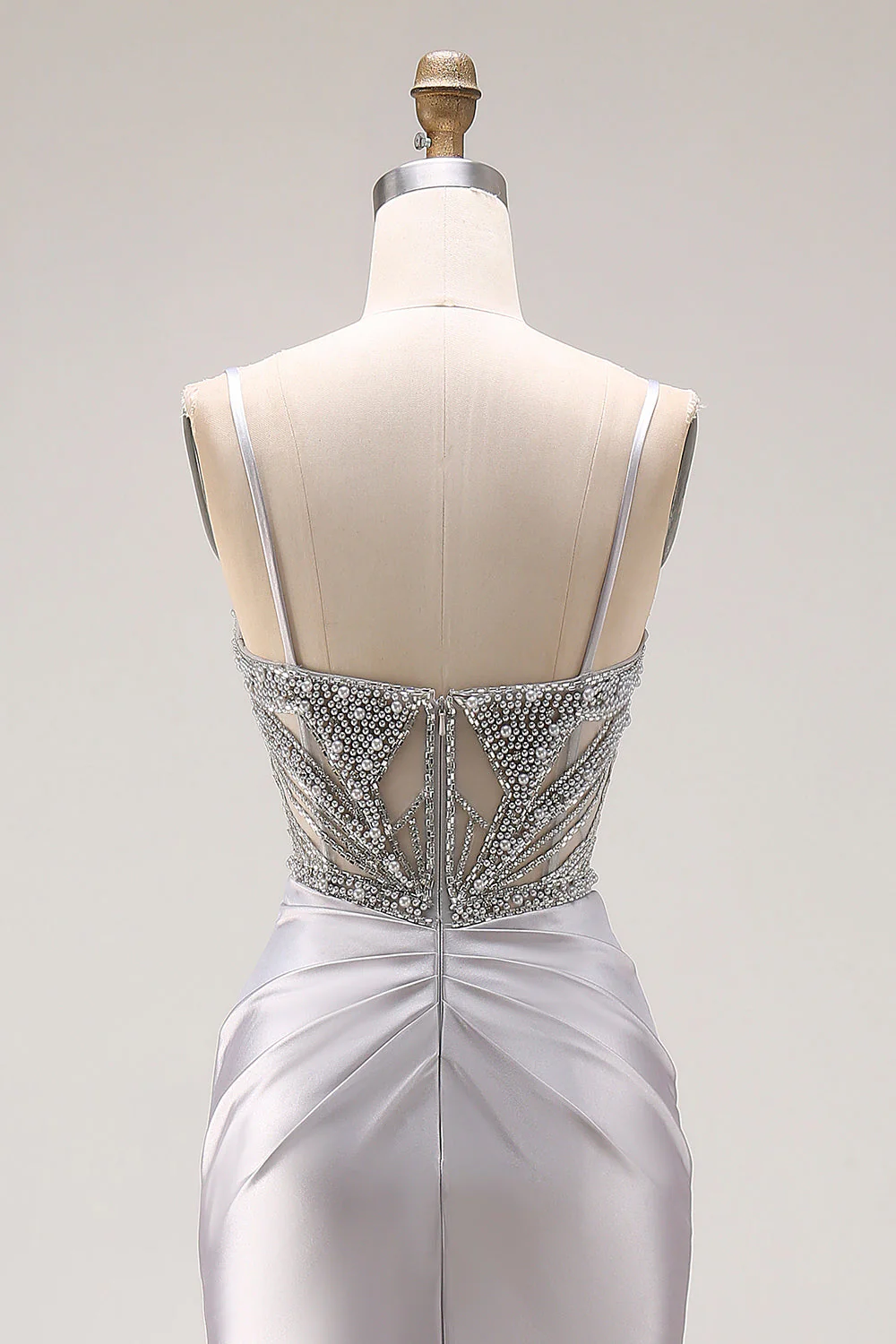 Sparkly Light Grey Mermaid Beaded Long Prom Dress with Slit - Image 5