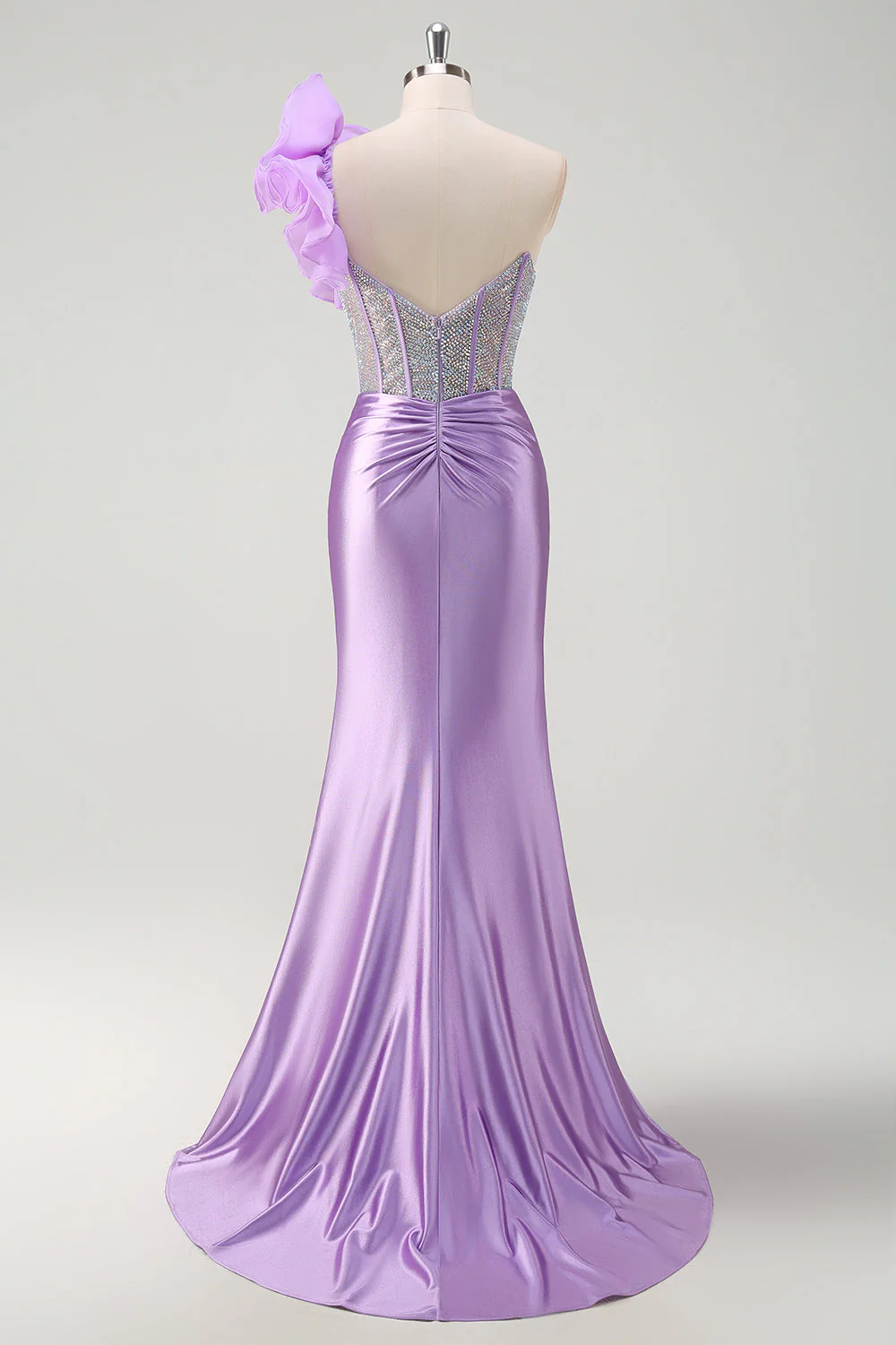 Lilac Mermaid Beaded Corset One Shoulder Long Prom Dress - Image 10
