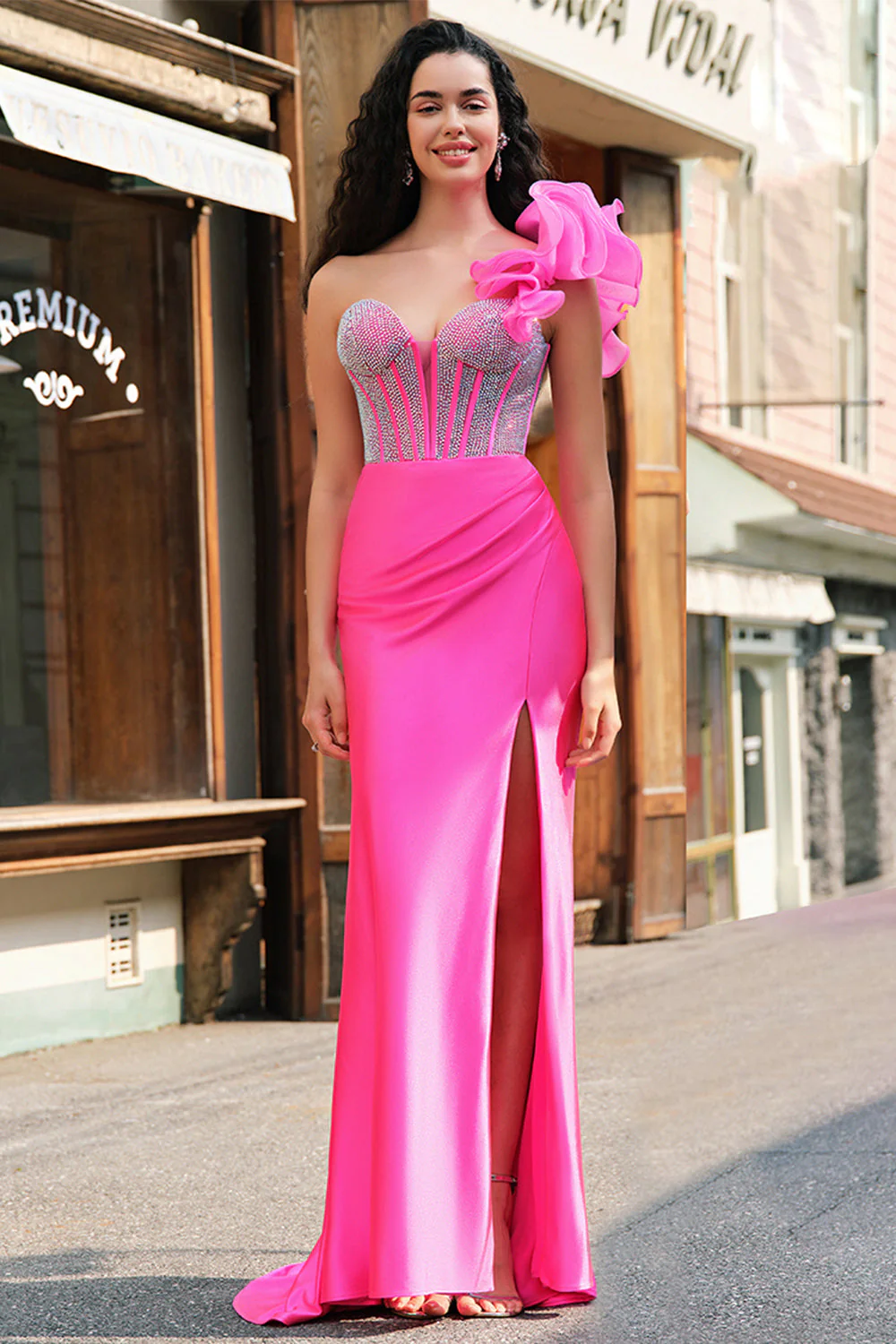 Lilac Mermaid Beaded Corset One Shoulder Long Prom Dress - Image 11
