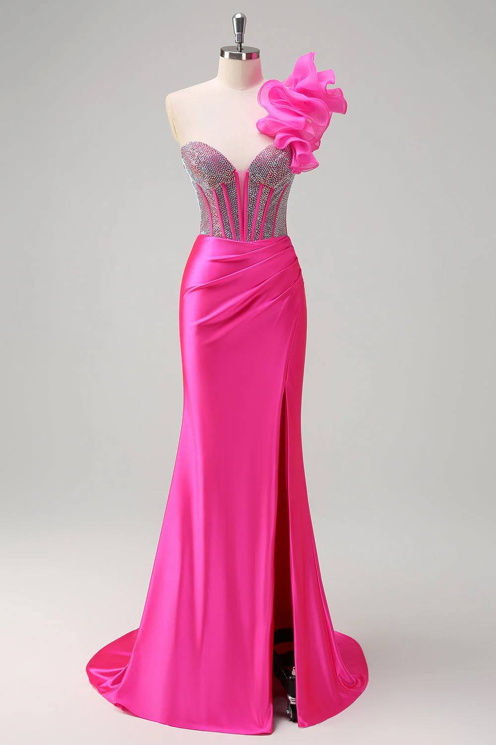 Lilac Mermaid Beaded Corset One Shoulder Long Prom Dress - Image 18