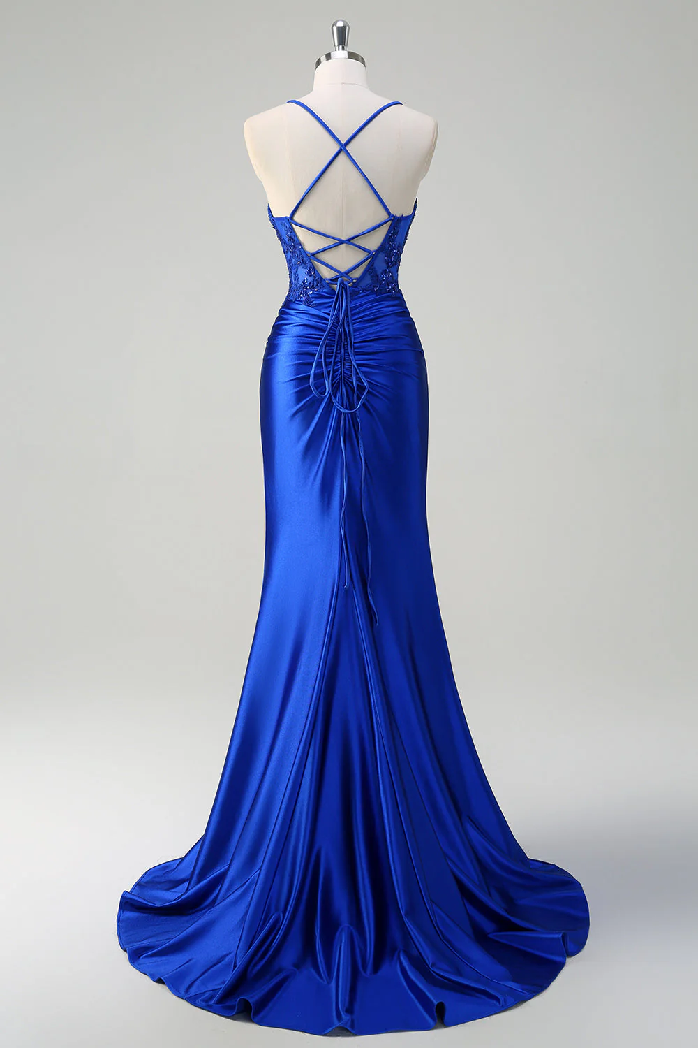 Mermaid Army Green Corset Lace Up Back Long Prom Dress with Slit - Image 12