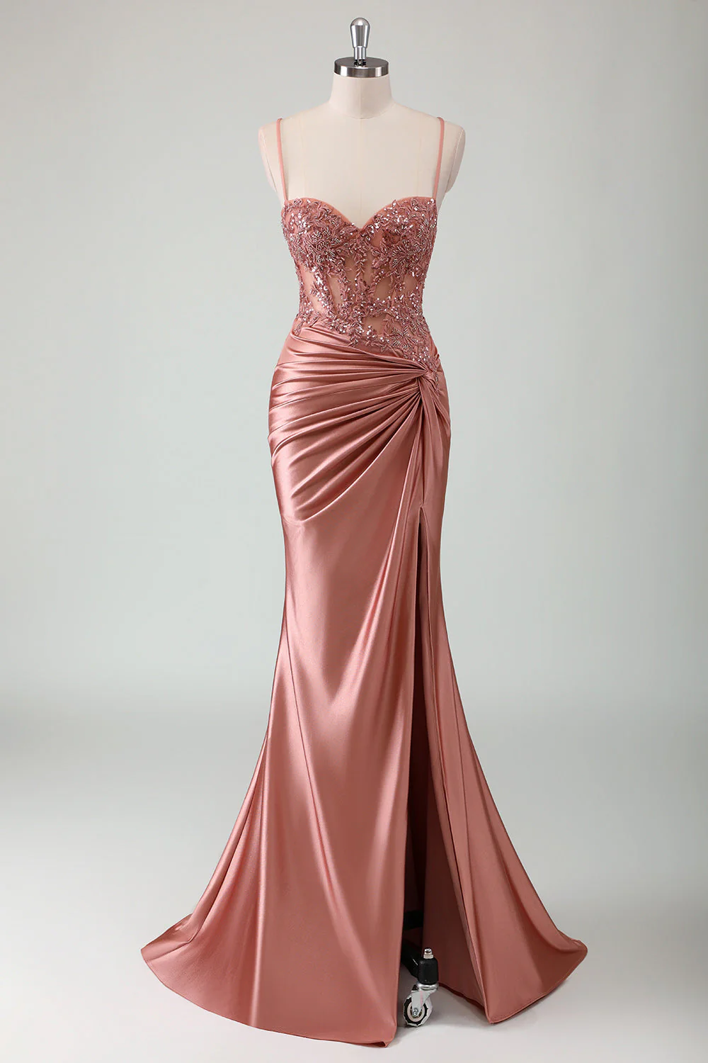 Mermaid Army Green Corset Lace Up Back Long Prom Dress with Slit - Image 13