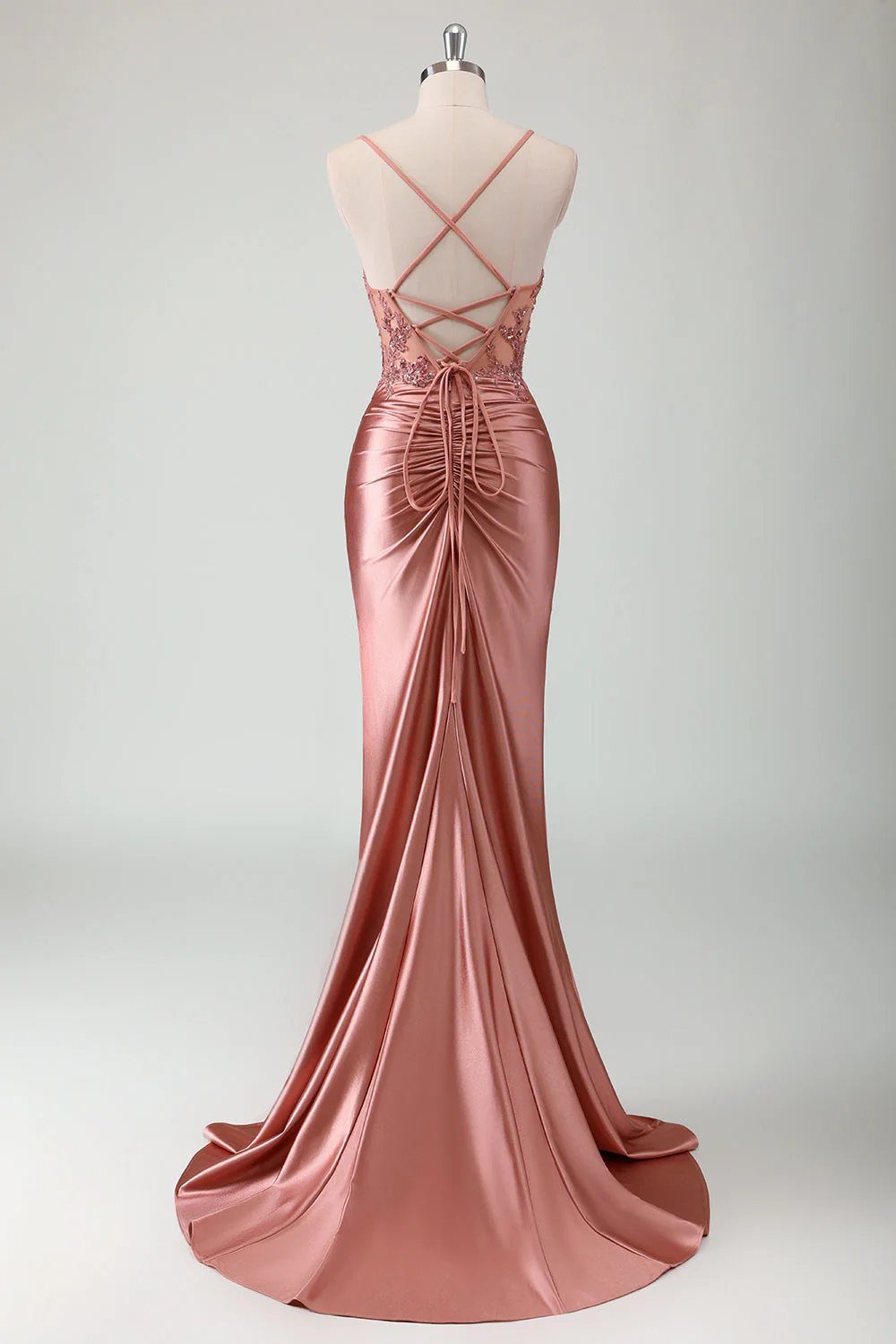 Mermaid Army Green Corset Lace Up Back Long Prom Dress with Slit - Image 14