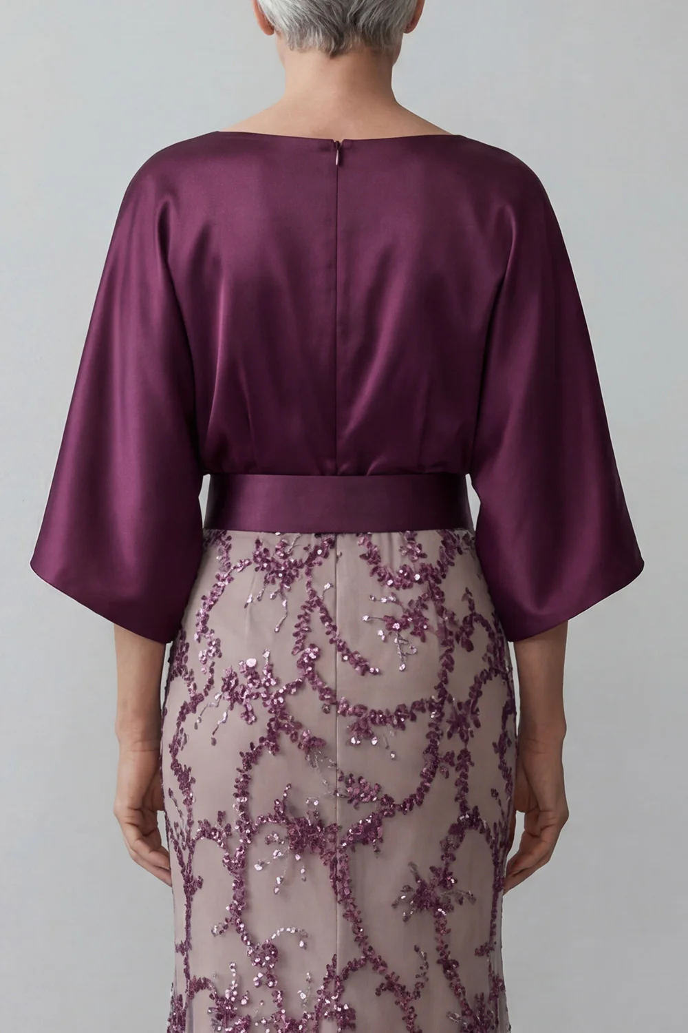 Sparkly Mermaid Dark Purple Sequin Long Boat Neck Mother of the Bride Dress - Image 4