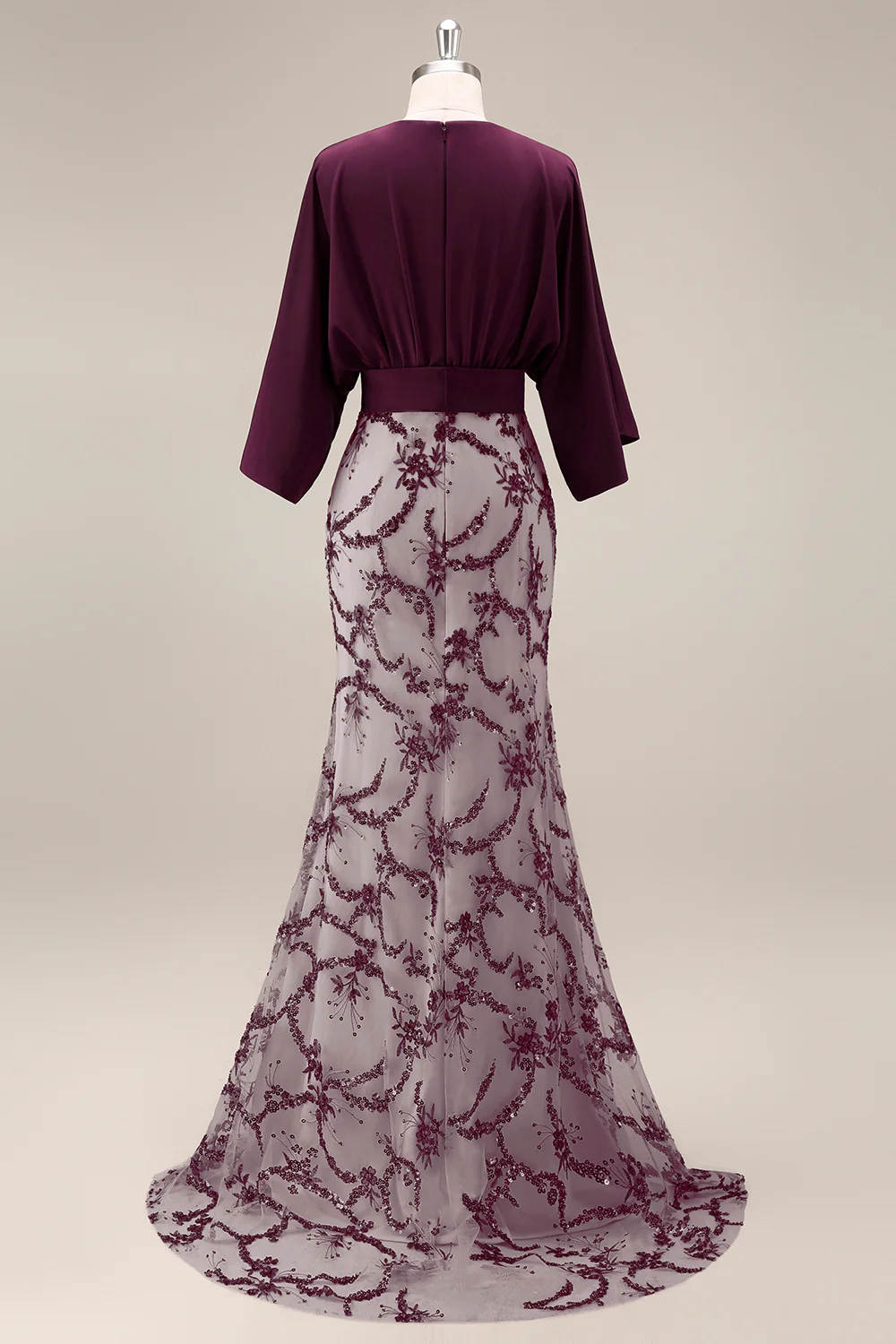 Sparkly Mermaid Dark Purple Sequin Long Boat Neck Mother of the Bride Dress - Image 6