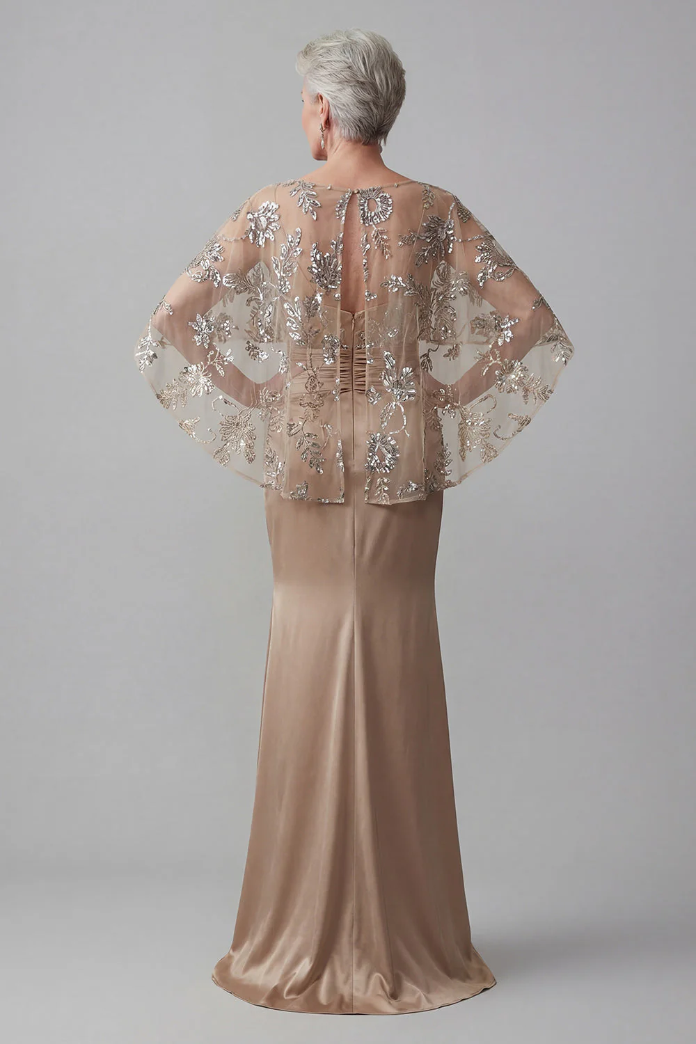Sparkly Champagne Mermaid Floral Long Mother of the Bride Dress with Beading - Image 2