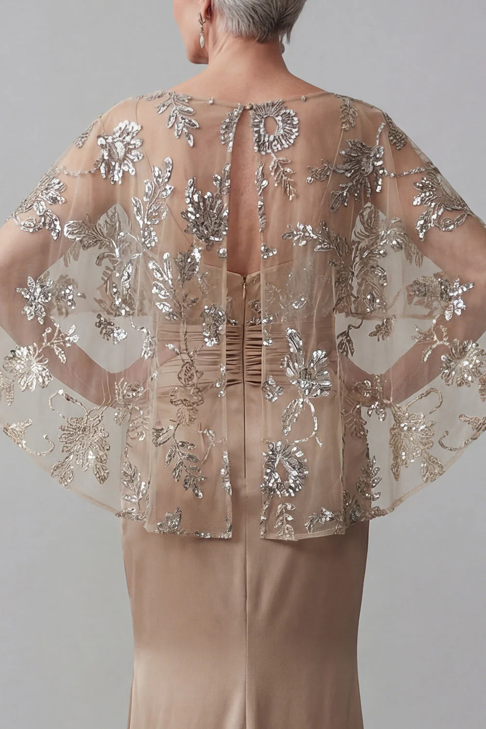 Sparkly Champagne Mermaid Floral Long Mother of the Bride Dress with Beading - Image 4