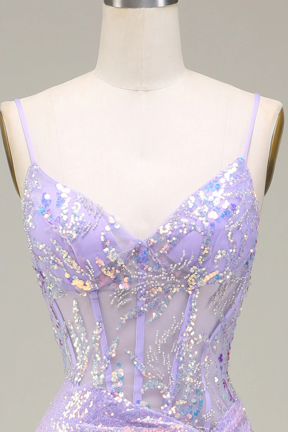Sparkly Mermaid Light Purple Corset Prom Dress with Slit - Image 5