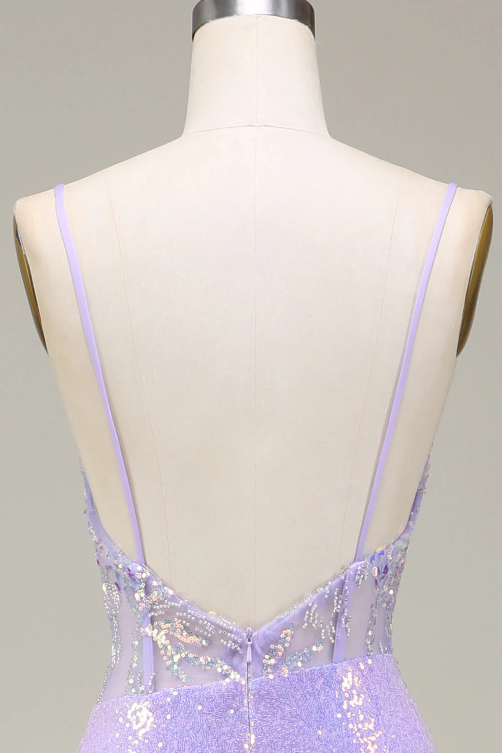 Sparkly Mermaid Light Purple Corset Prom Dress with Slit - Image 6