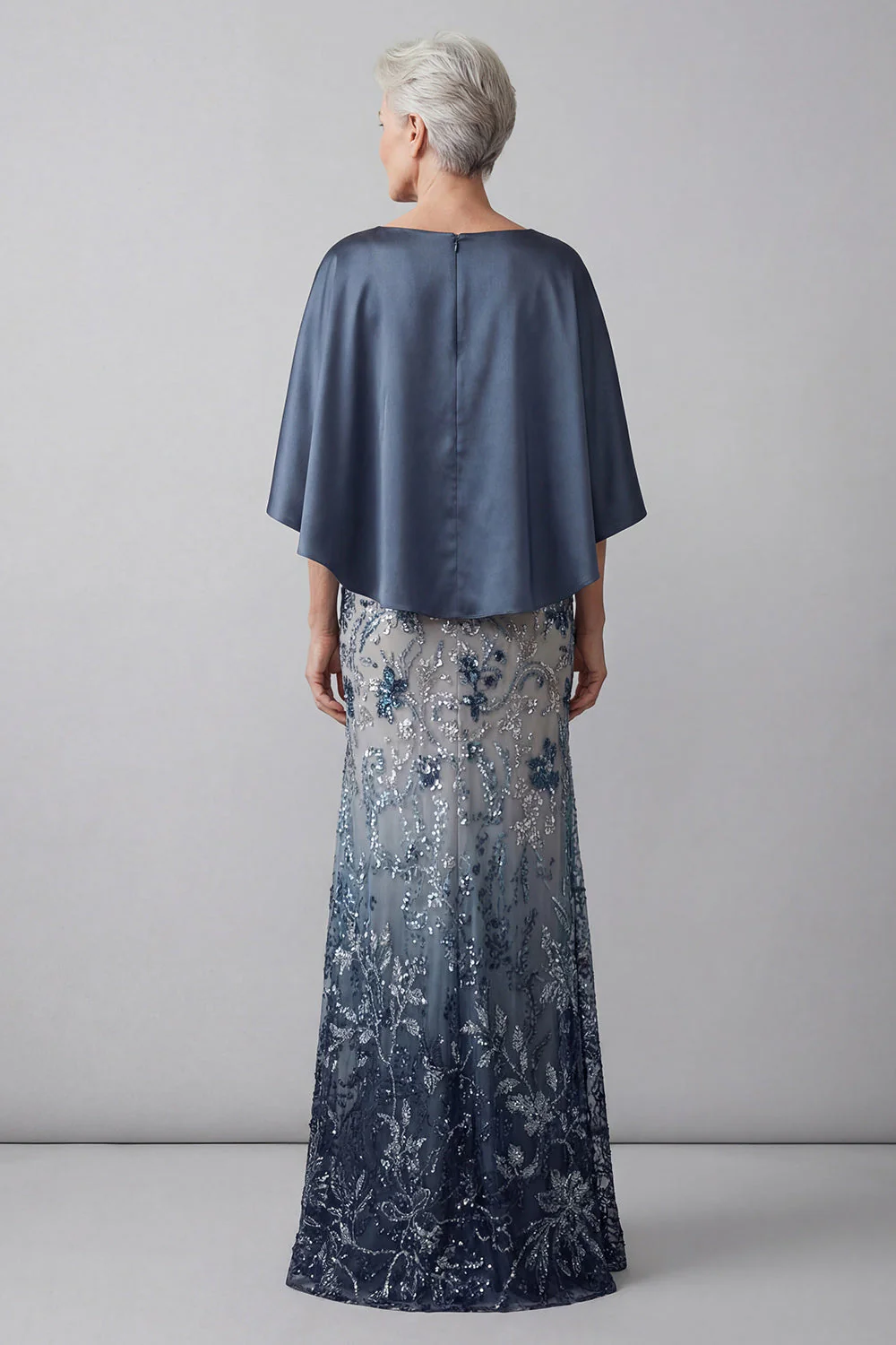 Sparkly Navy Mermaid Long Floral Sequin Mother of the Bride Dress - Image 2