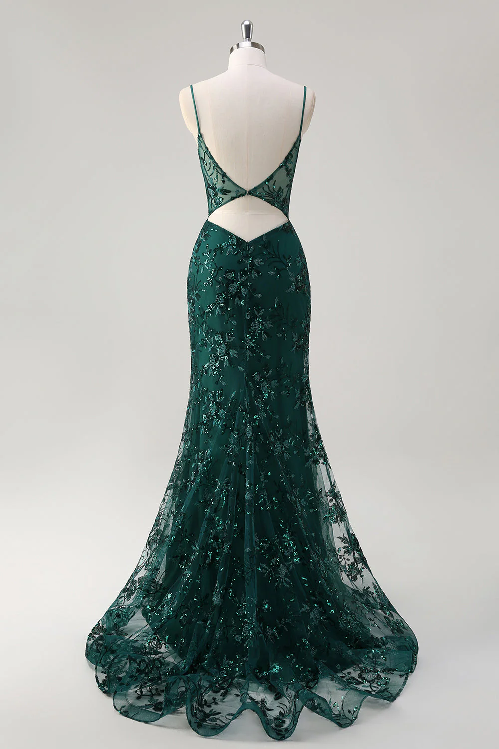 Sparkly Mermaid Royal Blue Spaghetti Straps Corset Sequin Long Prom Dress with Embroidery - Image 12