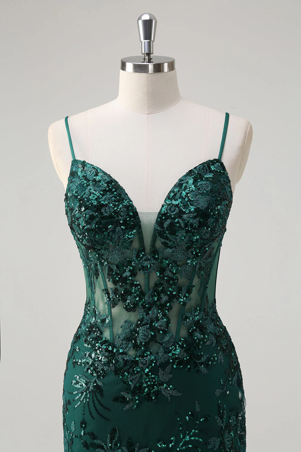 Sparkly Mermaid Royal Blue Spaghetti Straps Corset Sequin Long Prom Dress with Embroidery - Image 14