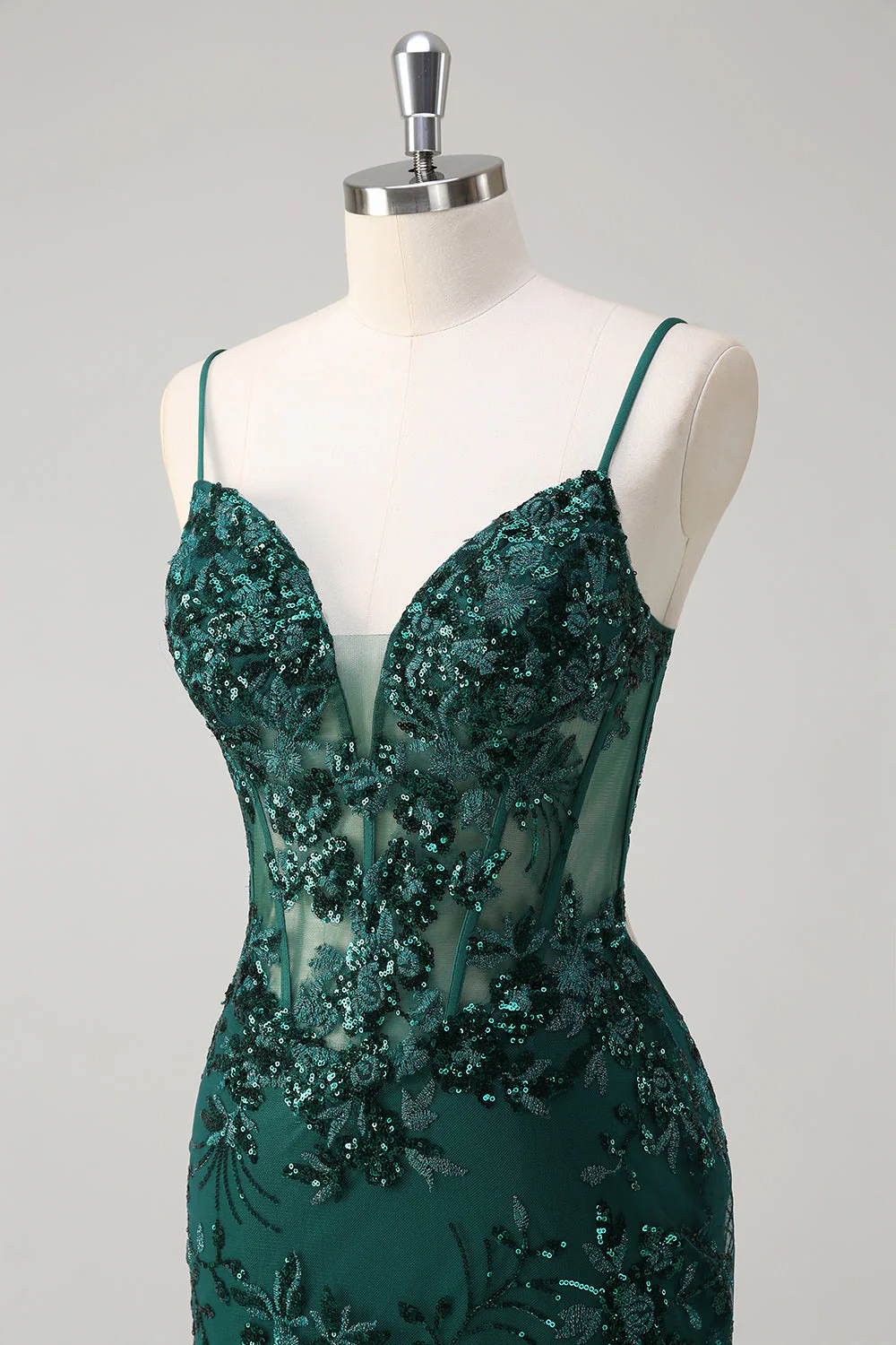 Sparkly Mermaid Royal Blue Spaghetti Straps Corset Sequin Long Prom Dress with Embroidery - Image 16