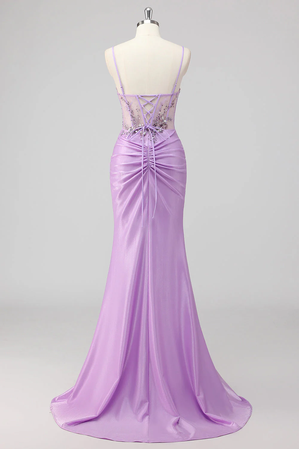 Sparkly Navy Mermaid Sequins Ruched Corset Long Prom Dress with Slit - Image 14