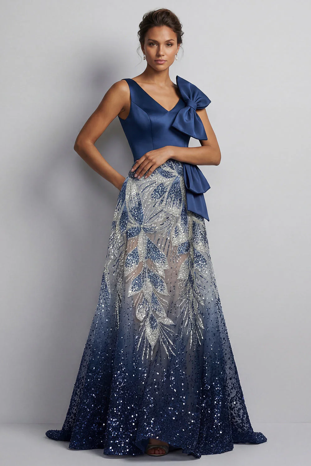 Sparkly Navy A Line Sequin Mother of the Bride Dress with Bow
