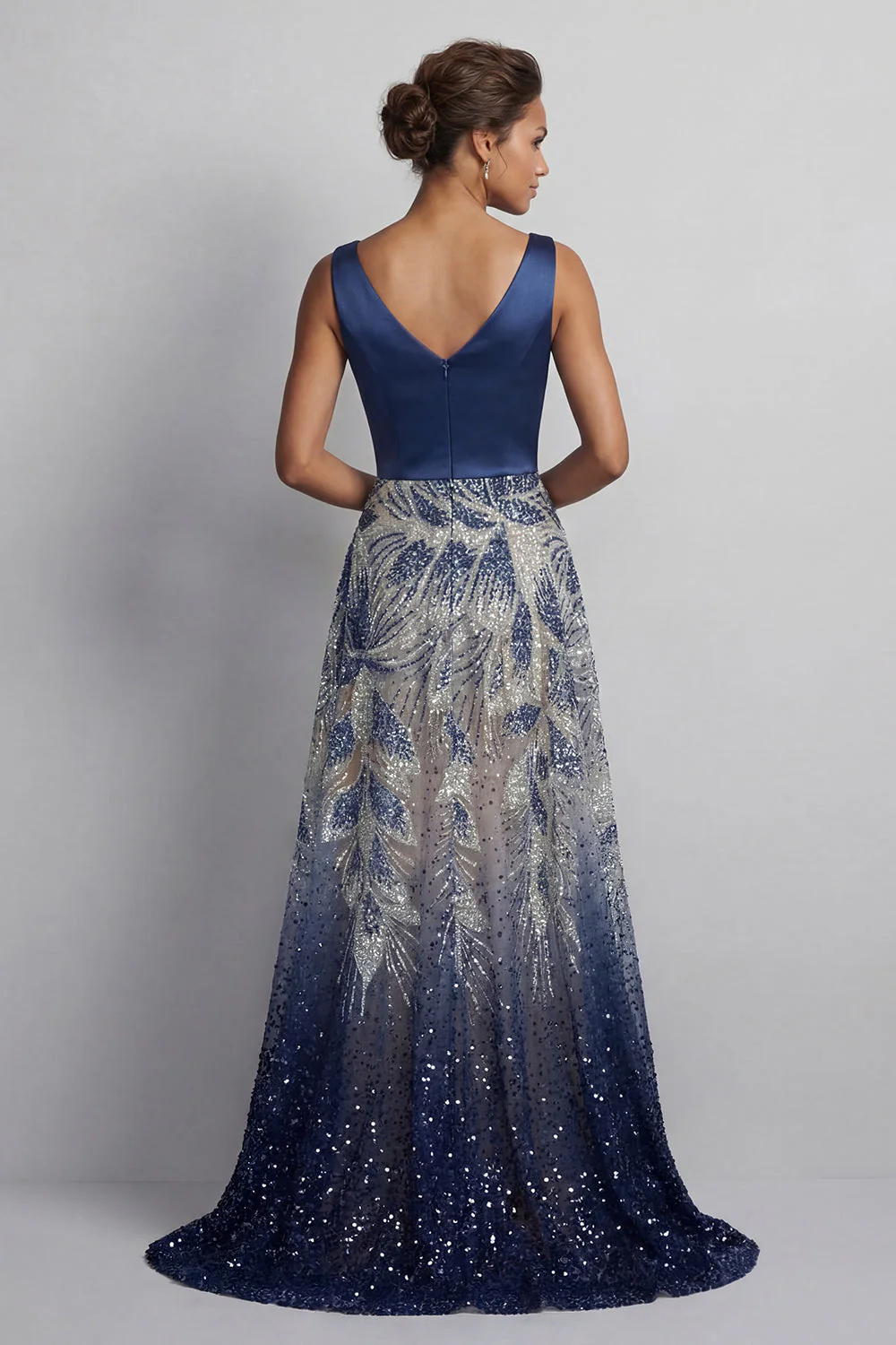 Sparkly Navy A Line Sequin Mother of the Bride Dress with Bow - Image 2