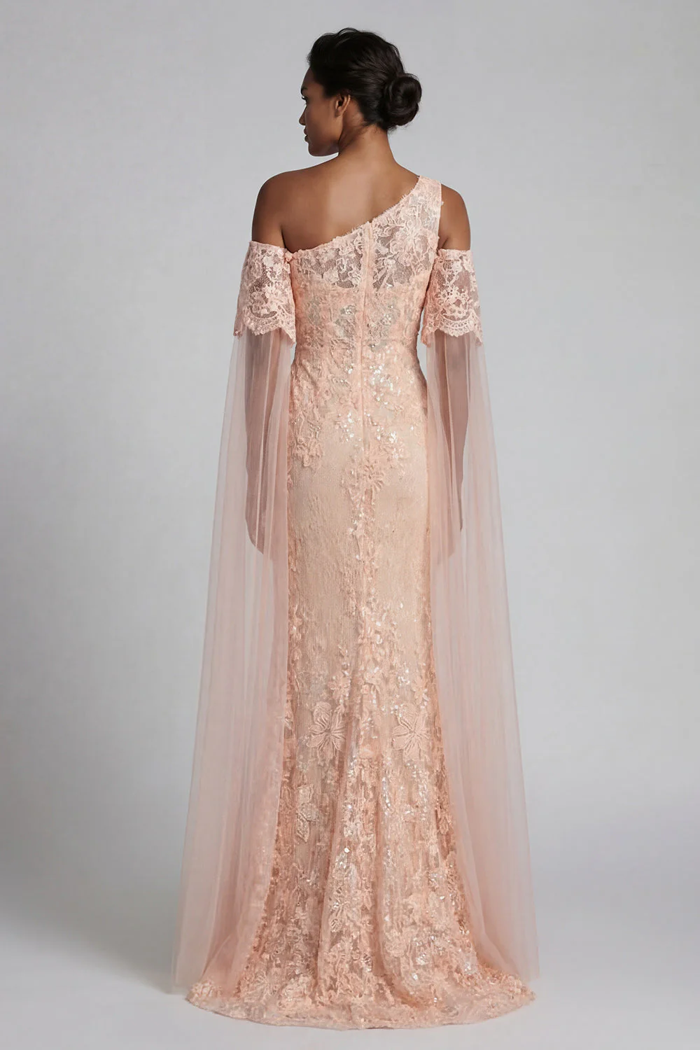 Mermaid Peach Appliqued Long Mother of the Bride Dress with Slit - Image 2
