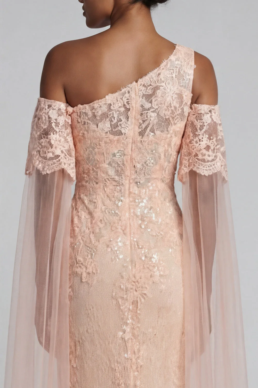 Mermaid Peach Appliqued Long Mother of the Bride Dress with Slit - Image 5
