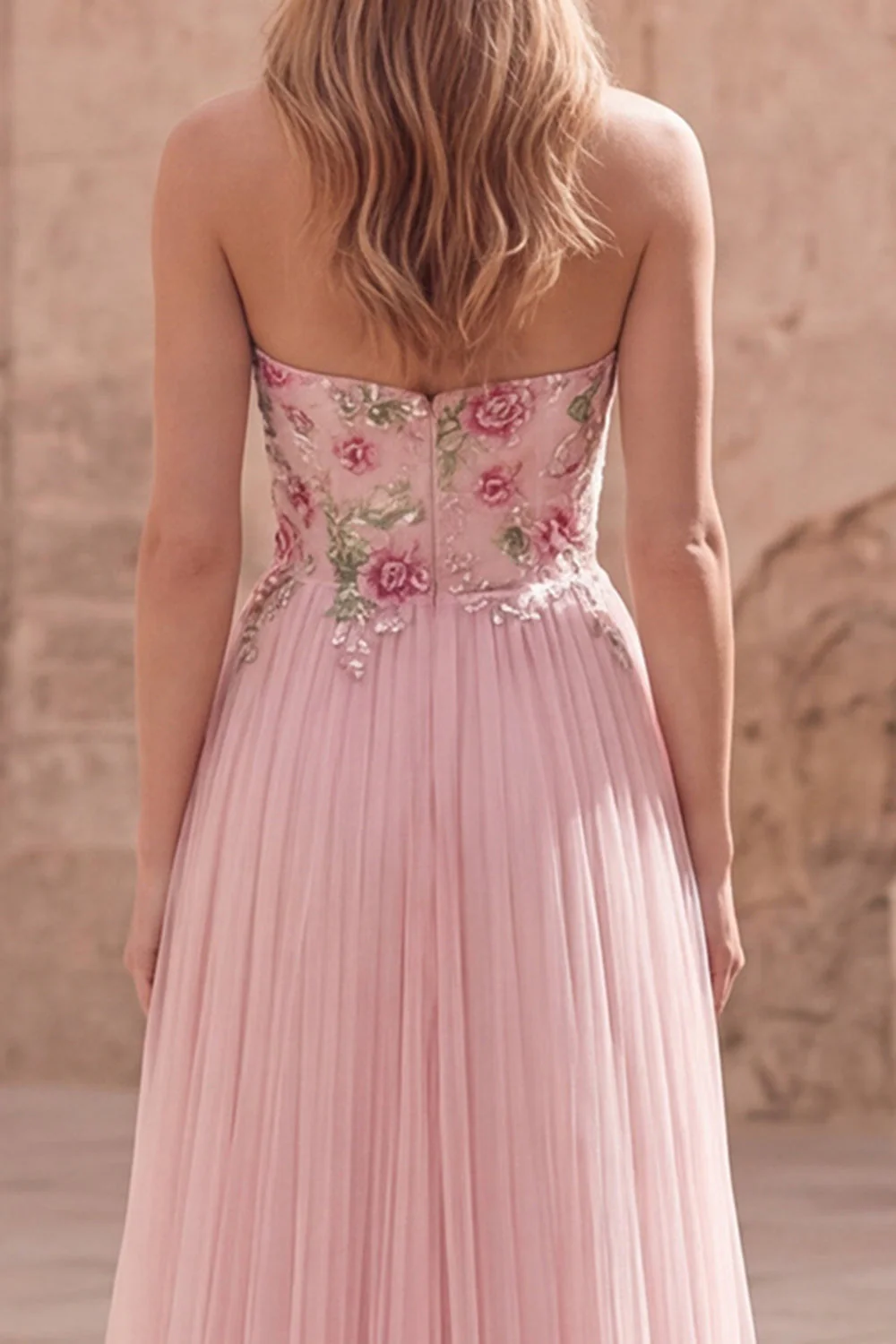 Pink A-Line Sweetheart Long Tulle Prom Dress with Beading - Image 5