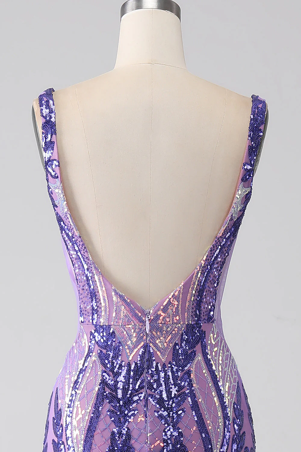 Sparkly Purple Mermaid V Neck Sequins Long Prom Dress - Image 5