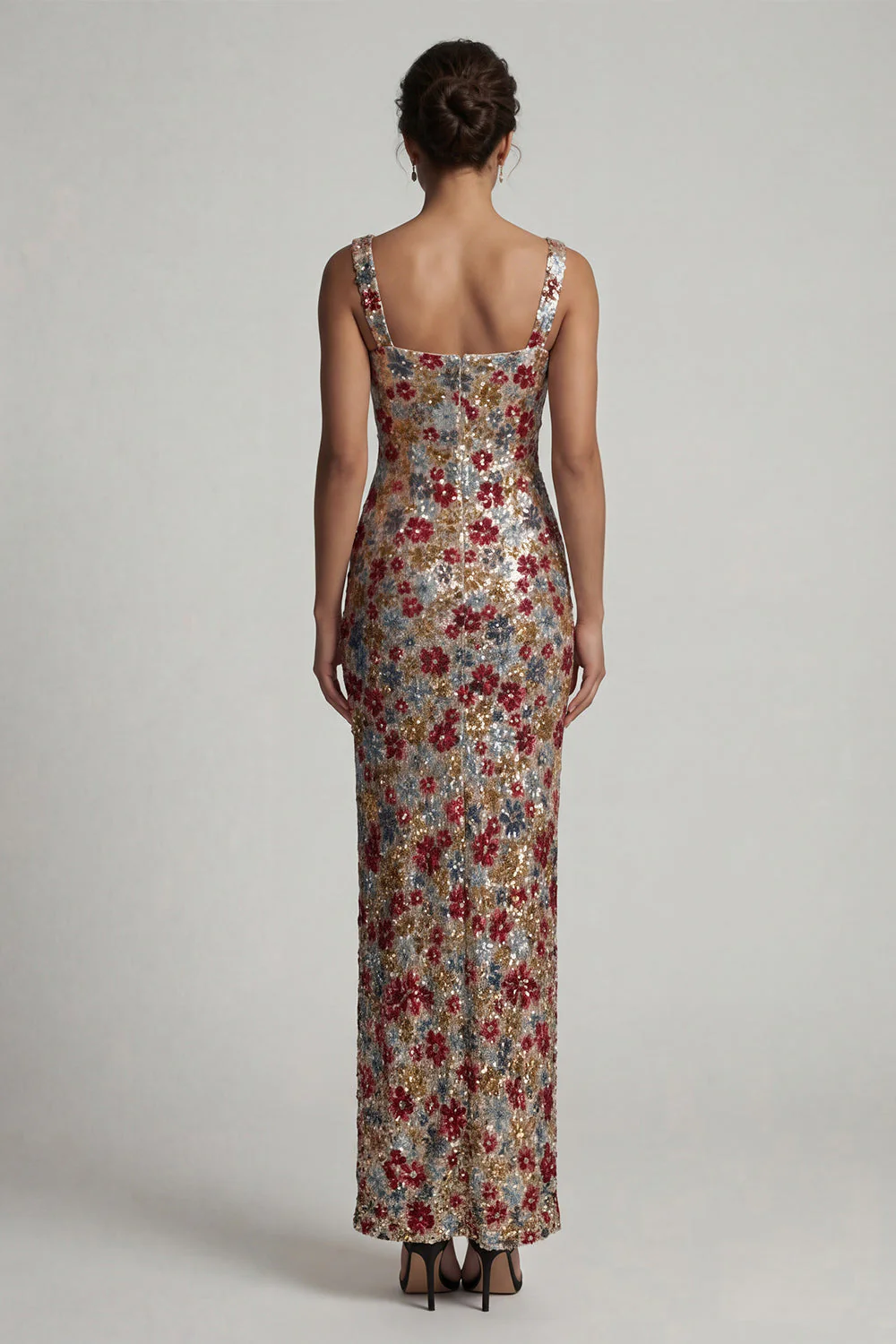 Sparkly Red Square Neck Floral Mermaid Sequin Long Mother of the Bride Dress - Image 2